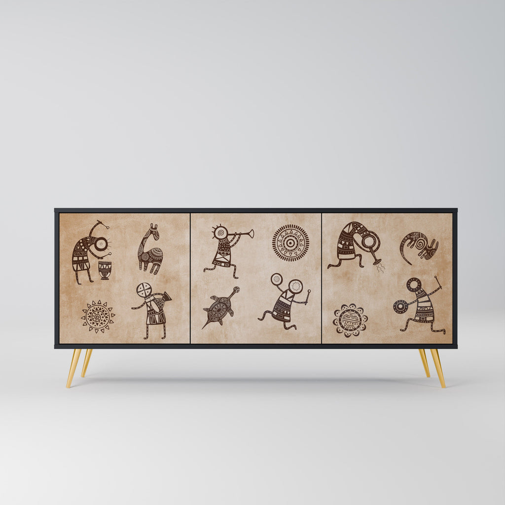 Buffet 3 portes de style africain en finition noire