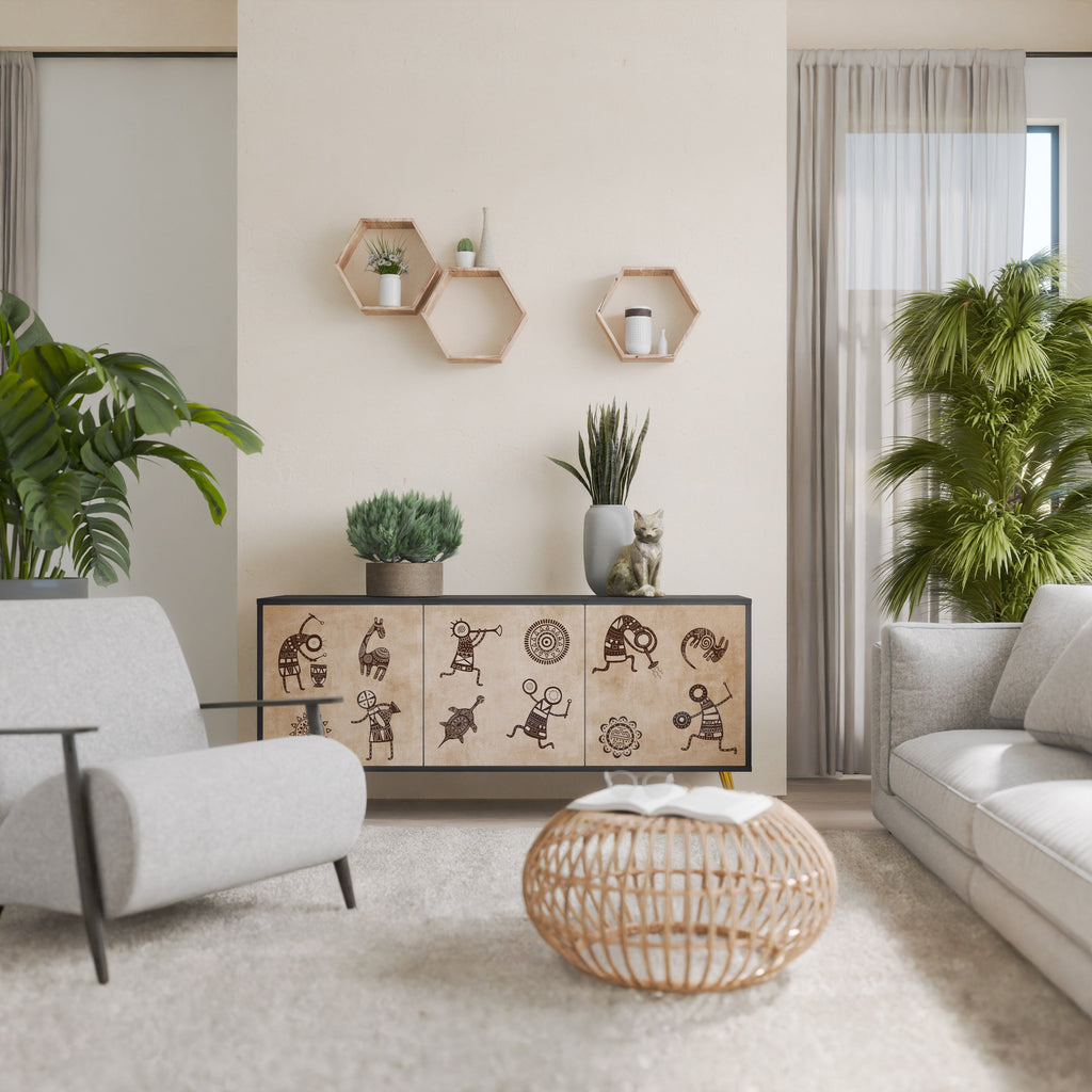 Buffet 3 portes de style africain en finition noire