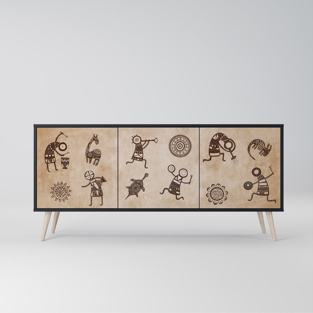 Buffet 3 portes de style africain en finition noire