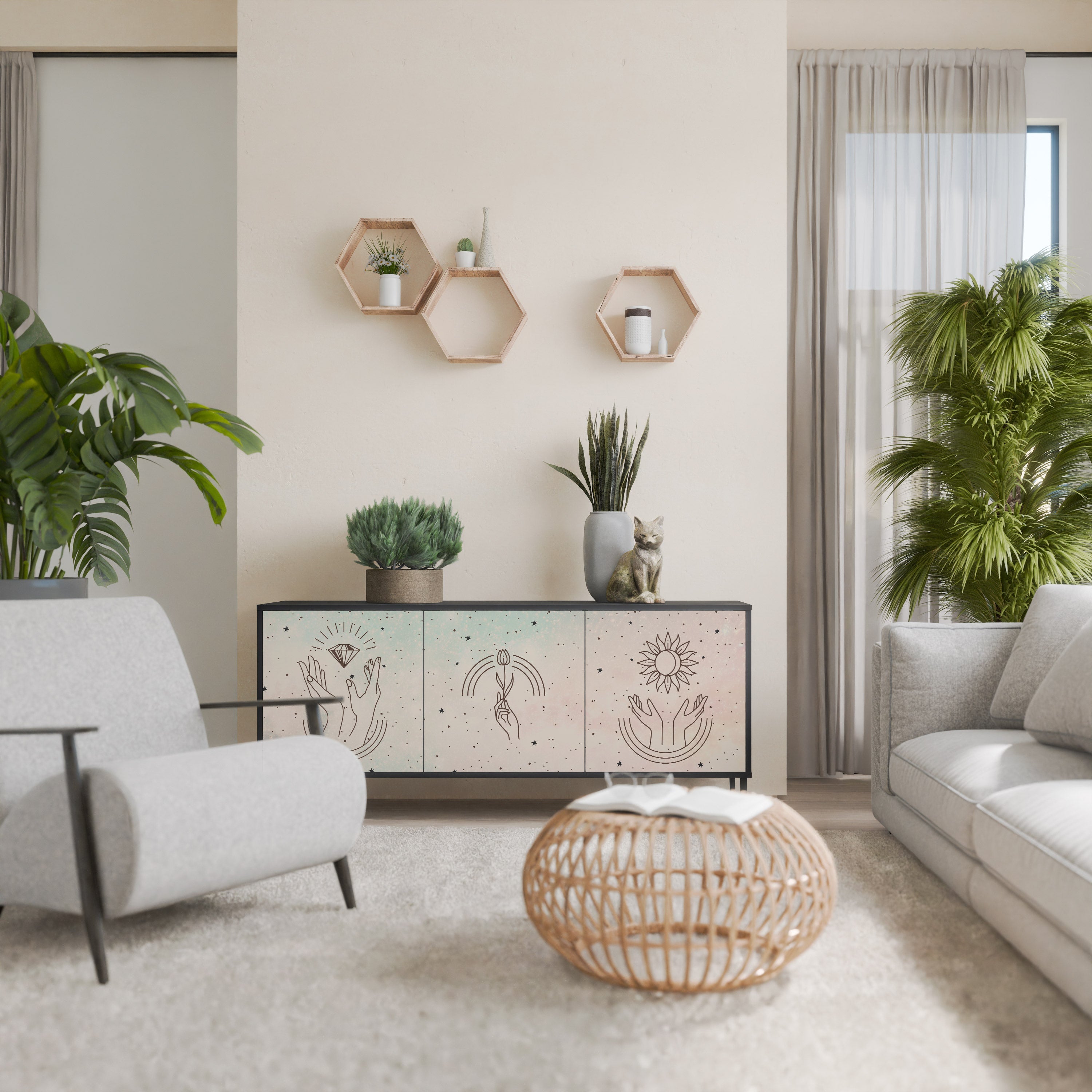 Buffet 3 portes DELICATE BEAUTY en finition noire