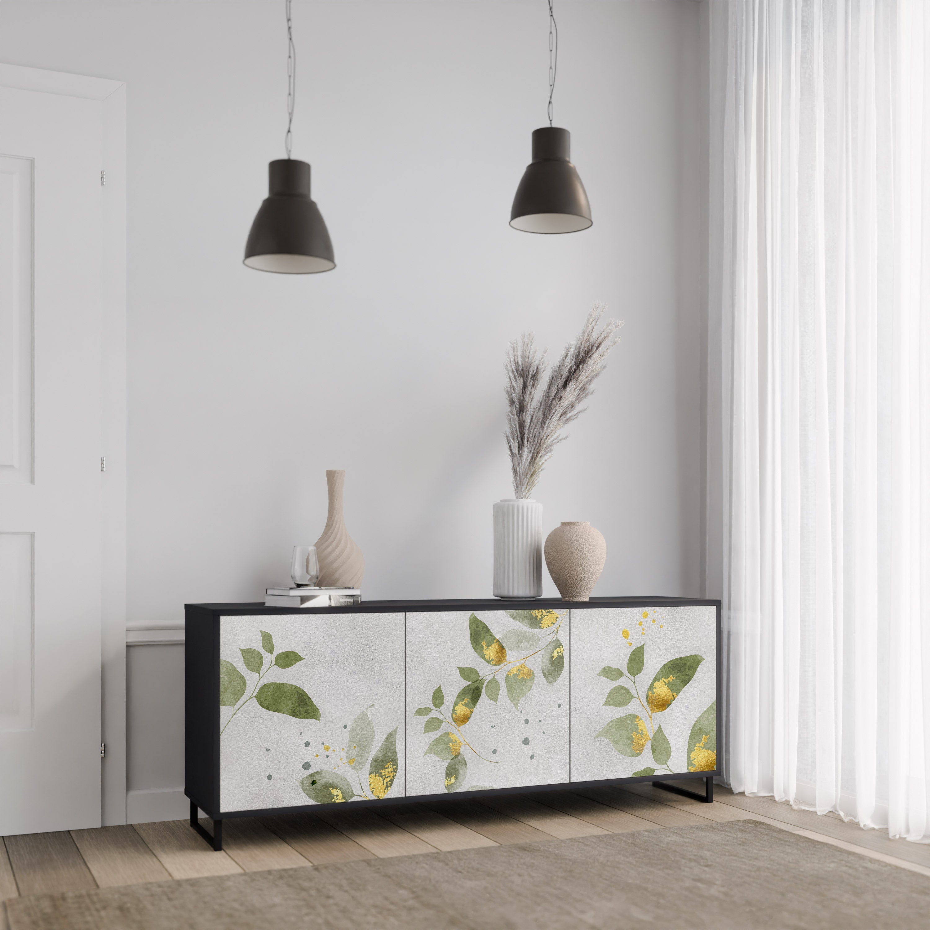 Buffet 3 portes ELEGANT BOTANICS finition noire