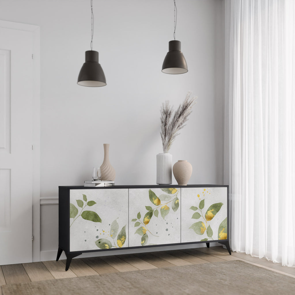 Buffet 3 portes ELEGANT BOTANICS finition noire