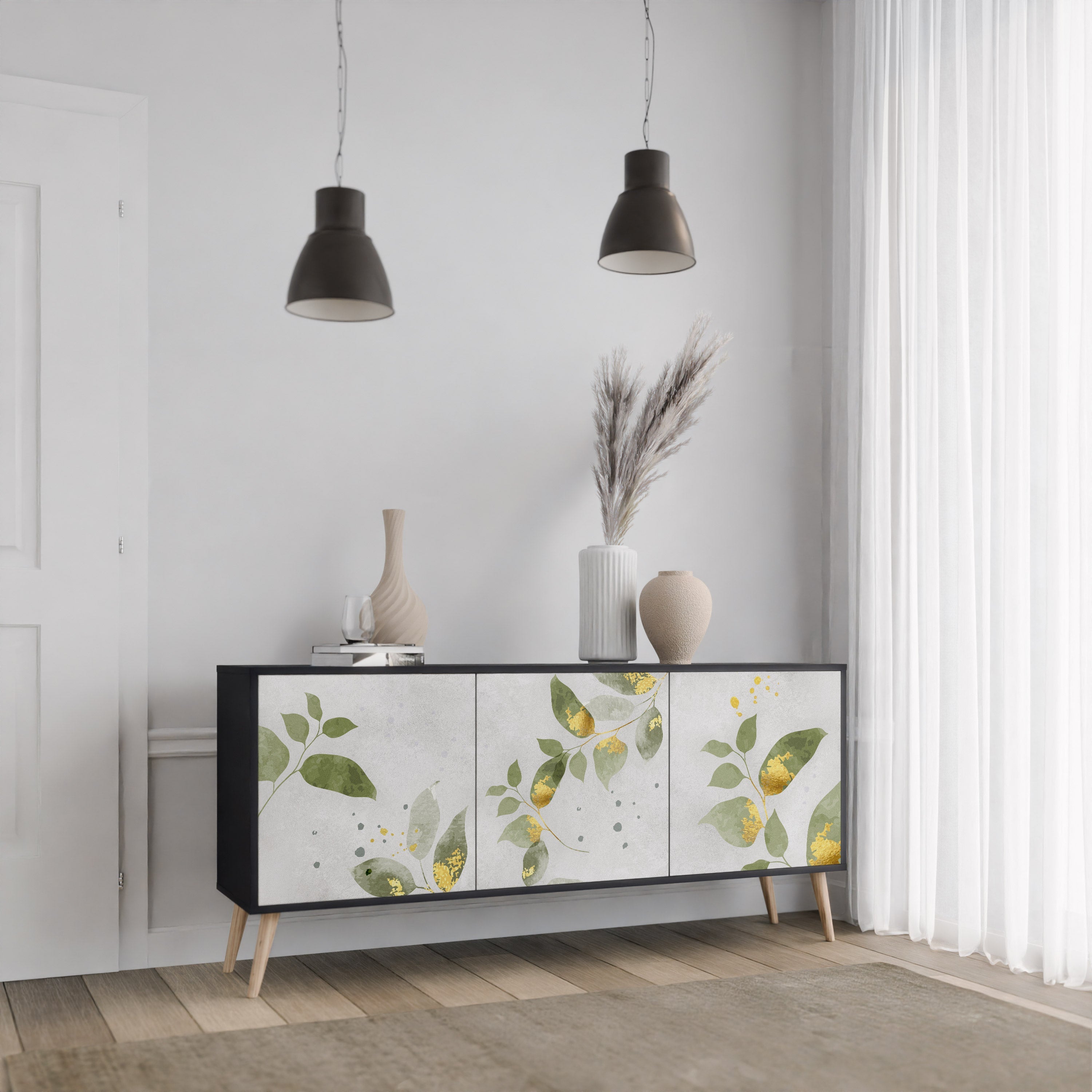 Buffet 3 portes ELEGANT BOTANICS finition noire