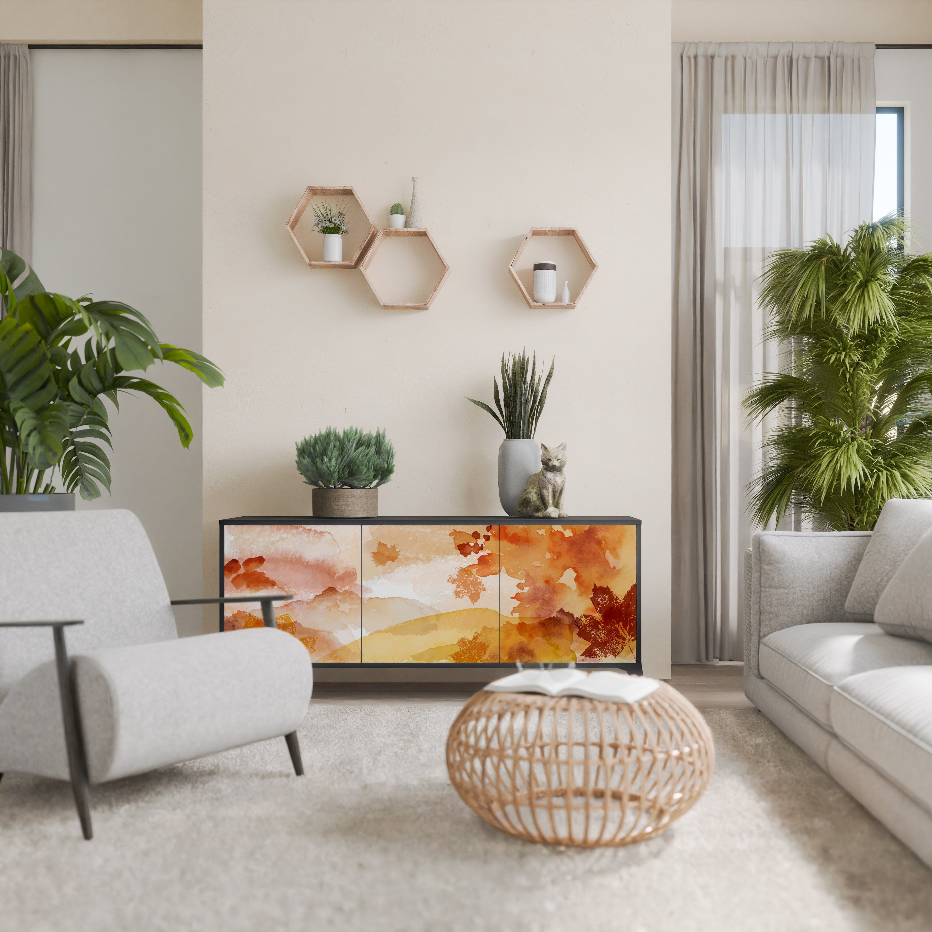 Buffet 3 portes TRACES OF AUTUMN finition noire