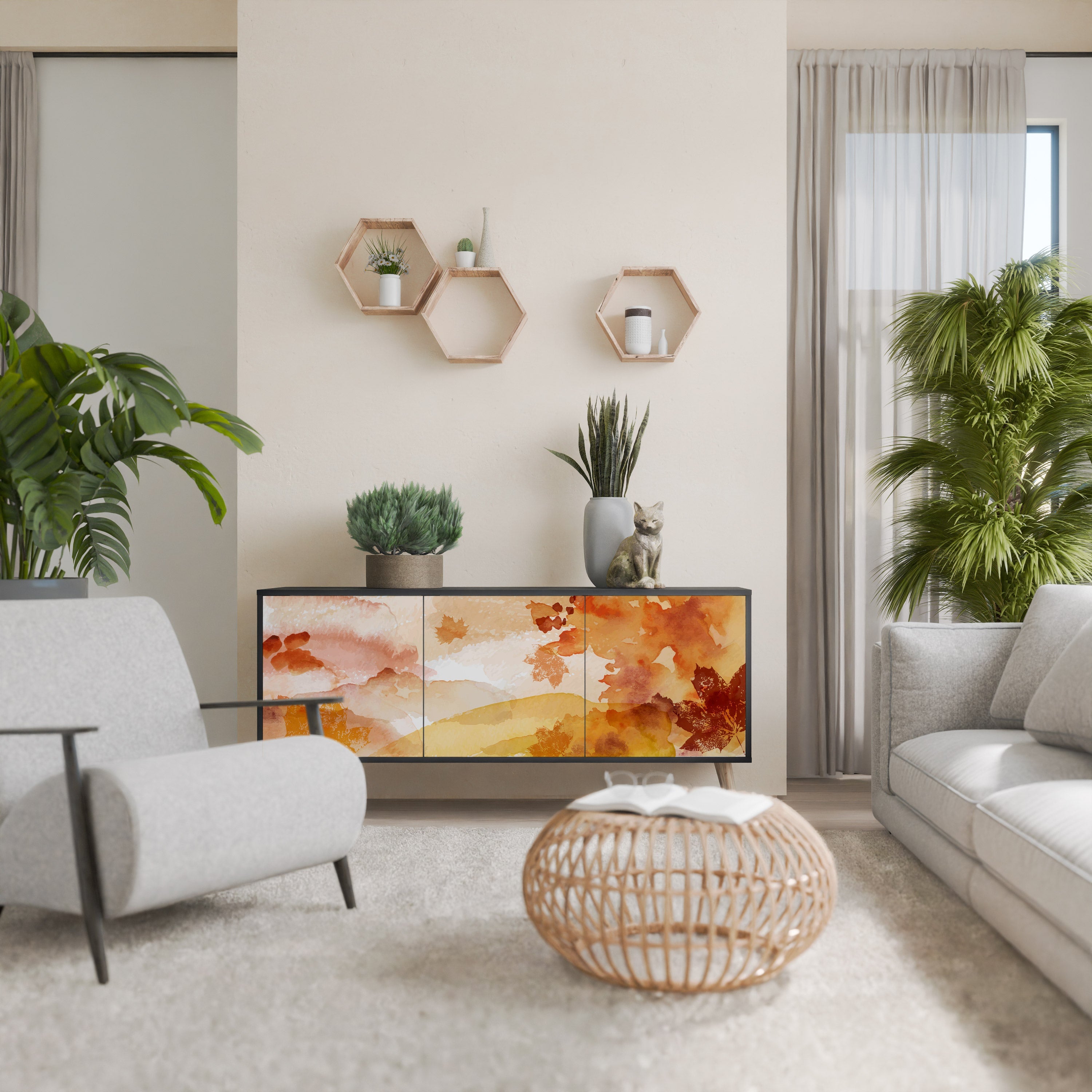 Buffet 3 portes TRACES OF AUTUMN finition noire