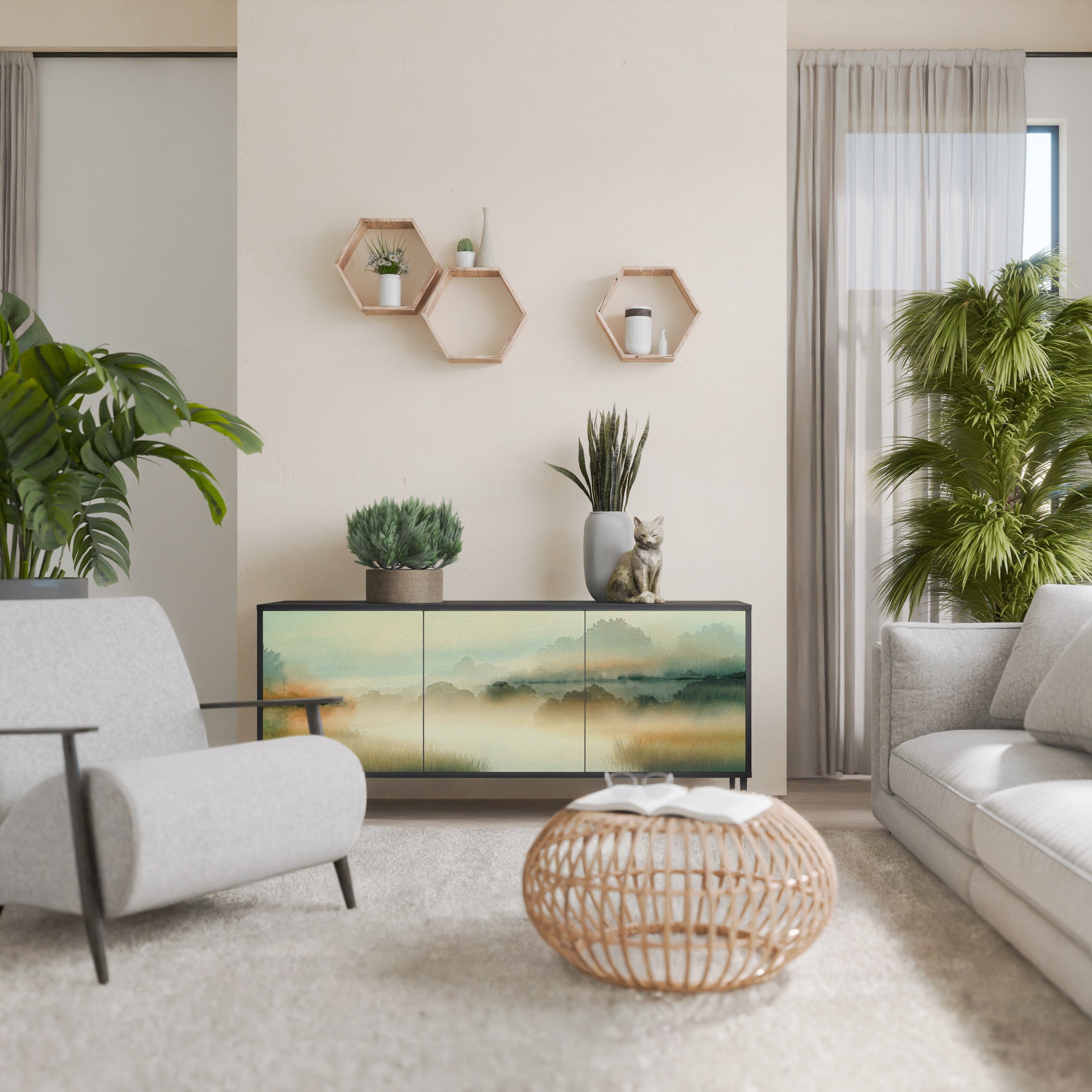 Buffet 3 portes MORNING BY THE LAKE en finition noire