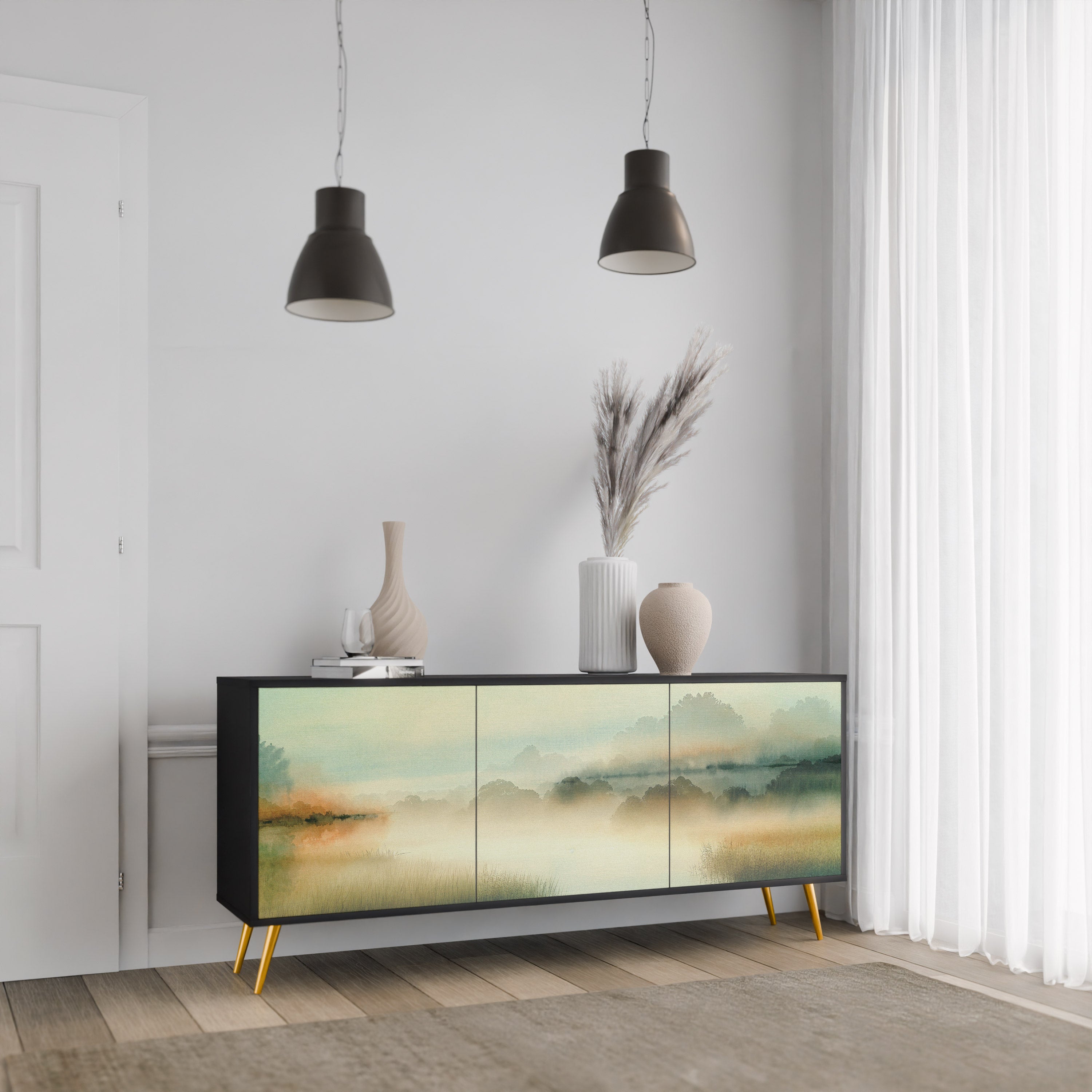 Buffet 3 portes MORNING BY THE LAKE en finition noire