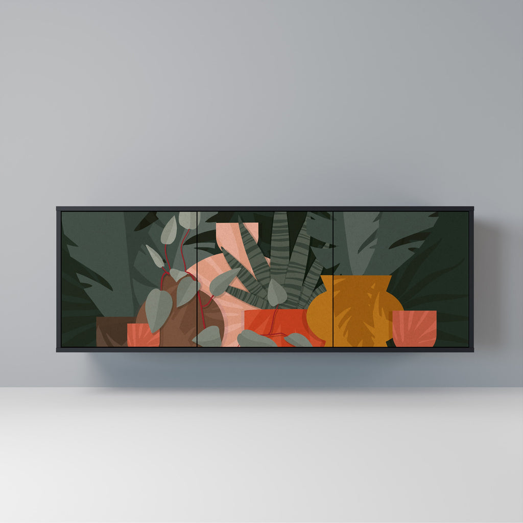 Buffet 3 portes COMPOSITION TROPICALE finition noire