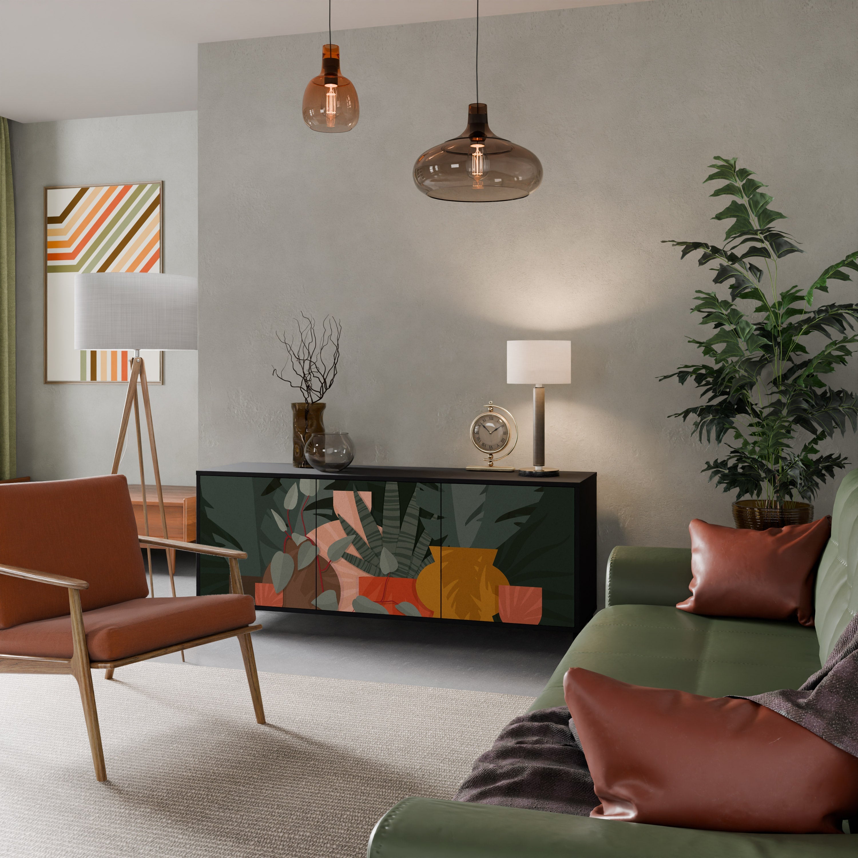 Buffet 3 portes COMPOSITION TROPICALE finition noire