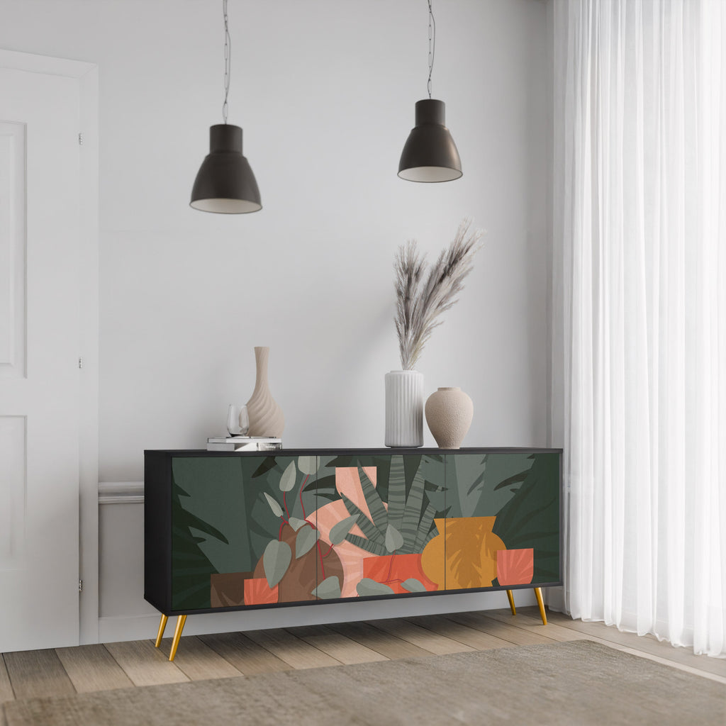 Buffet 3 portes COMPOSITION TROPICALE finition noire