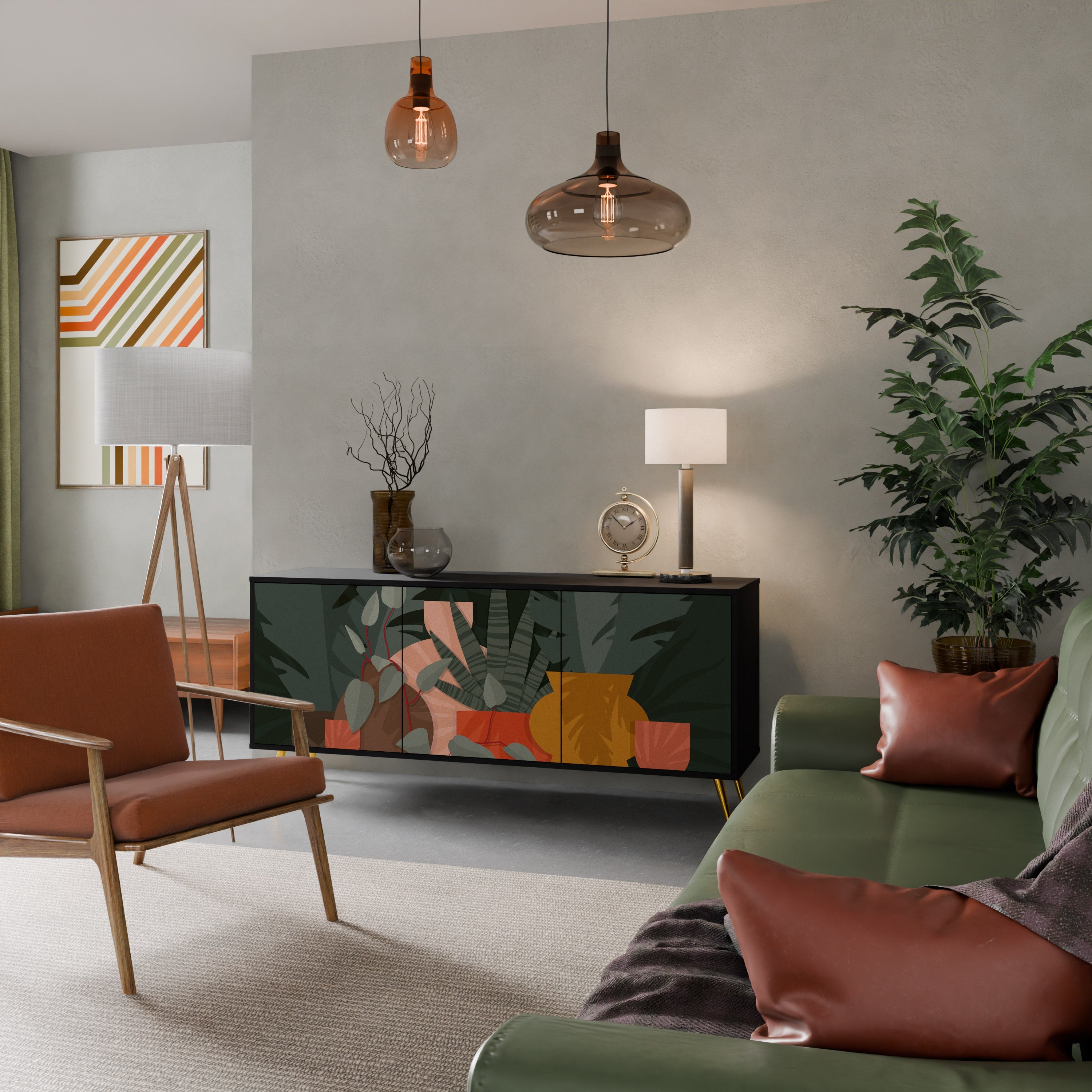 Buffet 3 portes COMPOSITION TROPICALE finition noire