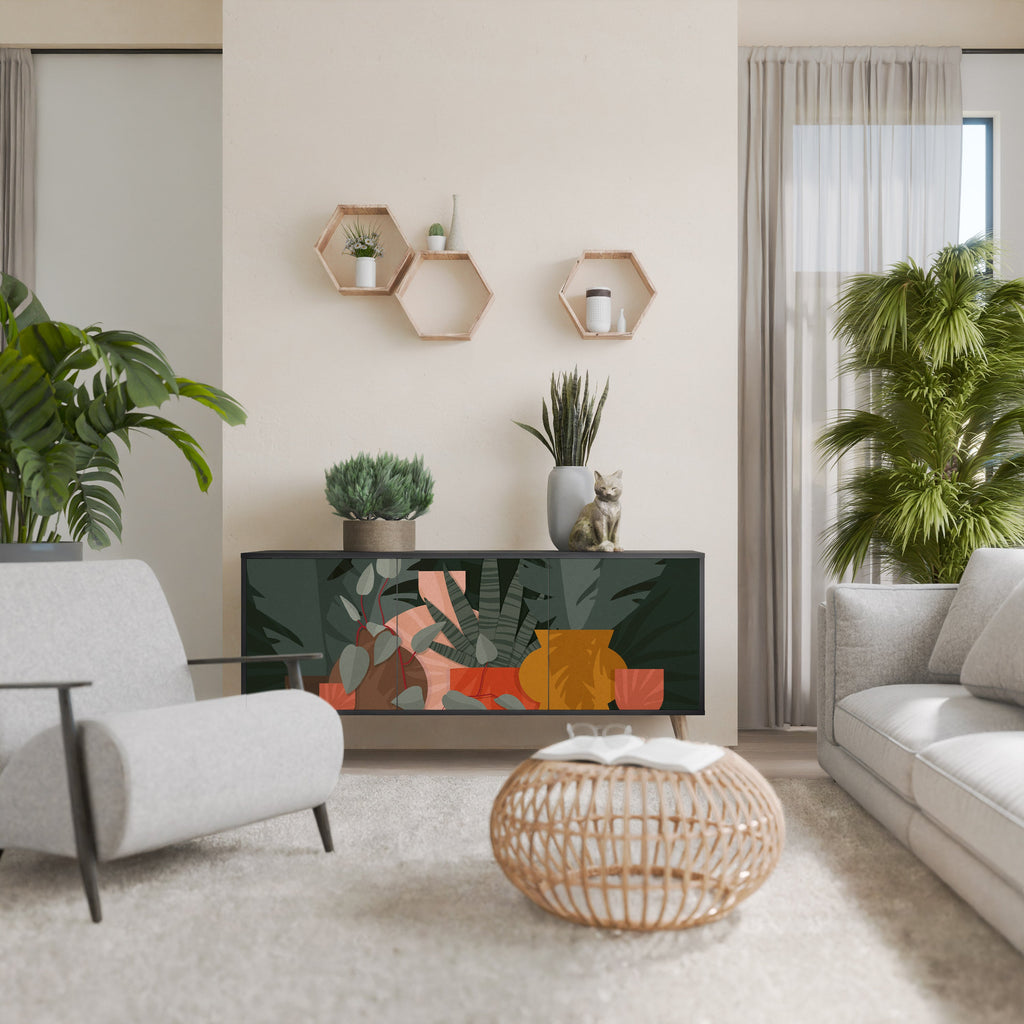 Buffet 3 portes COMPOSITION TROPICALE finition noire