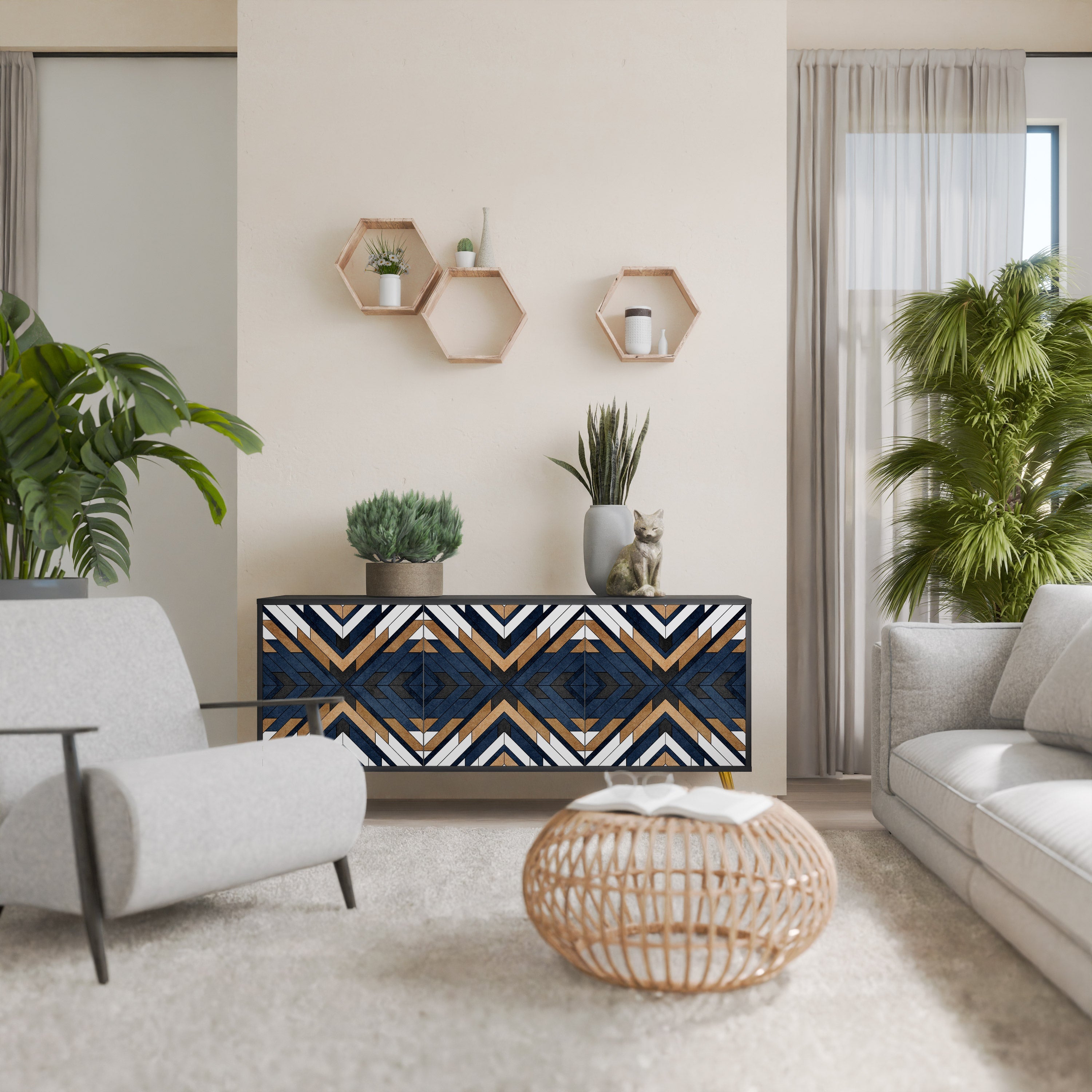 Buffet 3 portes ARTFUL GEOMETRY en finition noire