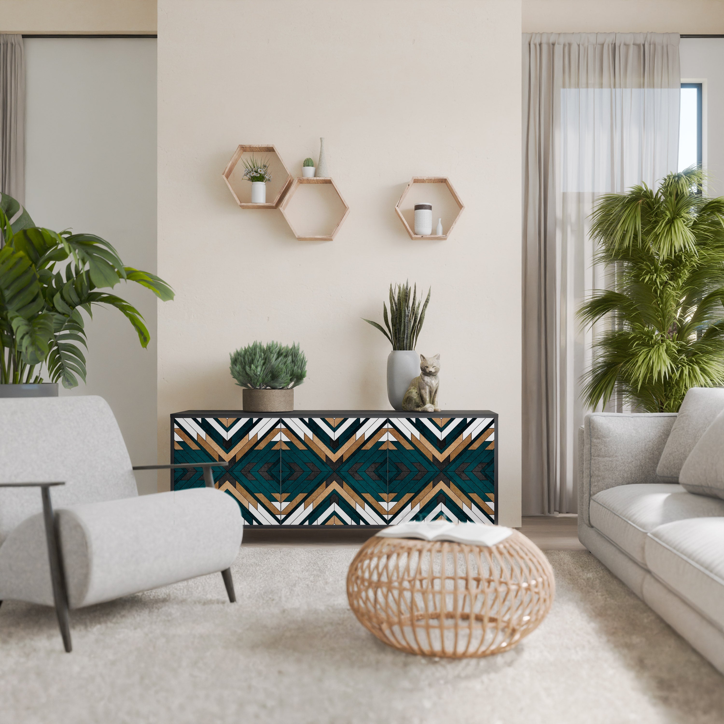 Buffet 3 portes ARTISTIC GEOMETRY en finition noire