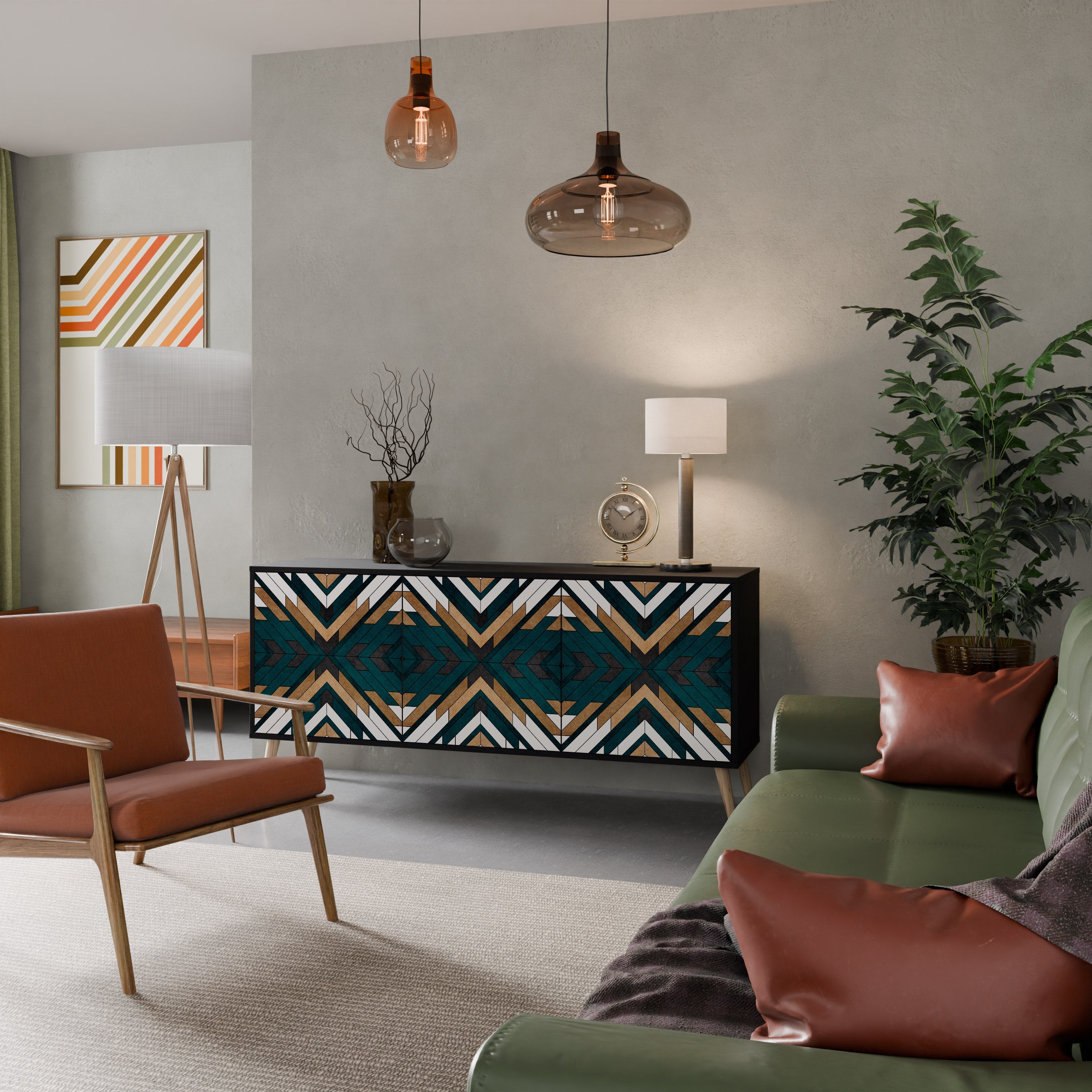 Buffet 3 portes ARTISTIC GEOMETRY en finition noire