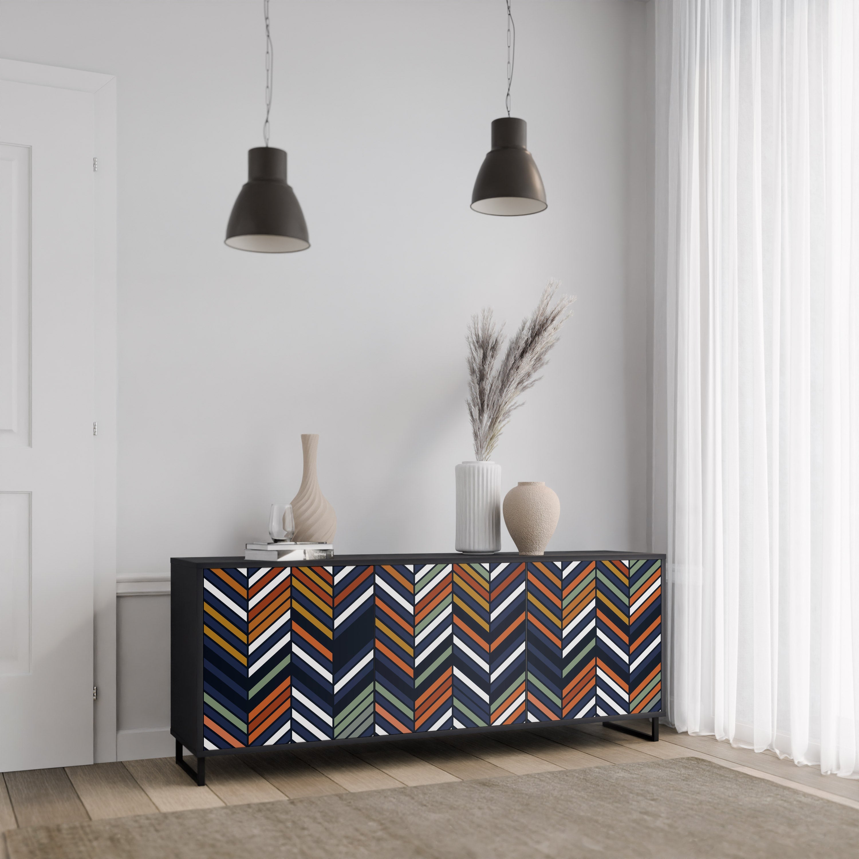 Buffet 3 portes PATCHWORK VIBRANT en finition noire