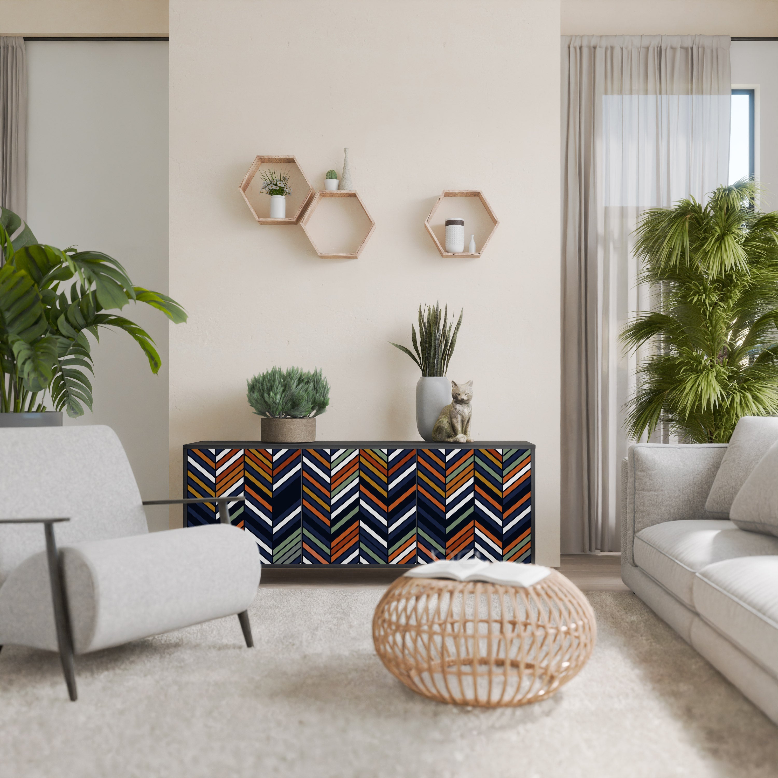 Buffet 3 portes PATCHWORK VIBRANT en finition noire