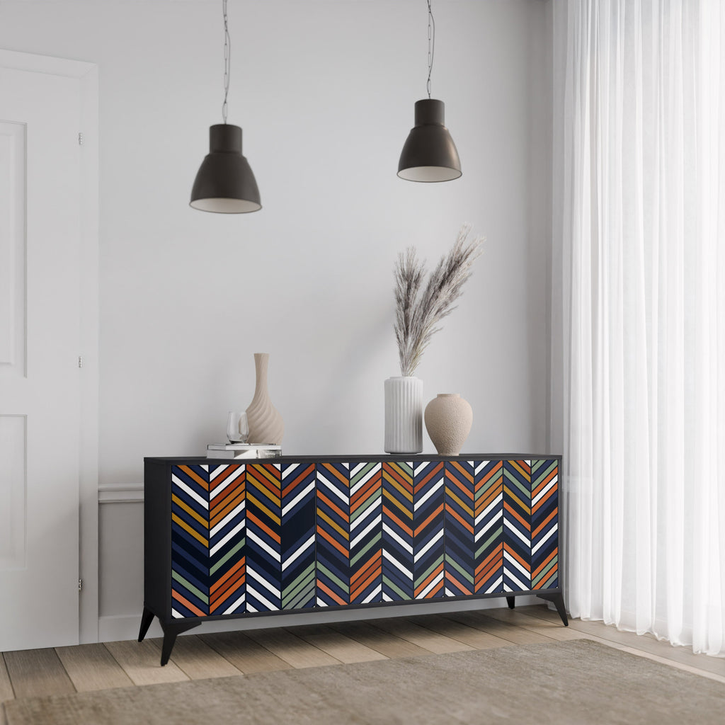 Buffet 3 portes PATCHWORK VIBRANT en finition noire