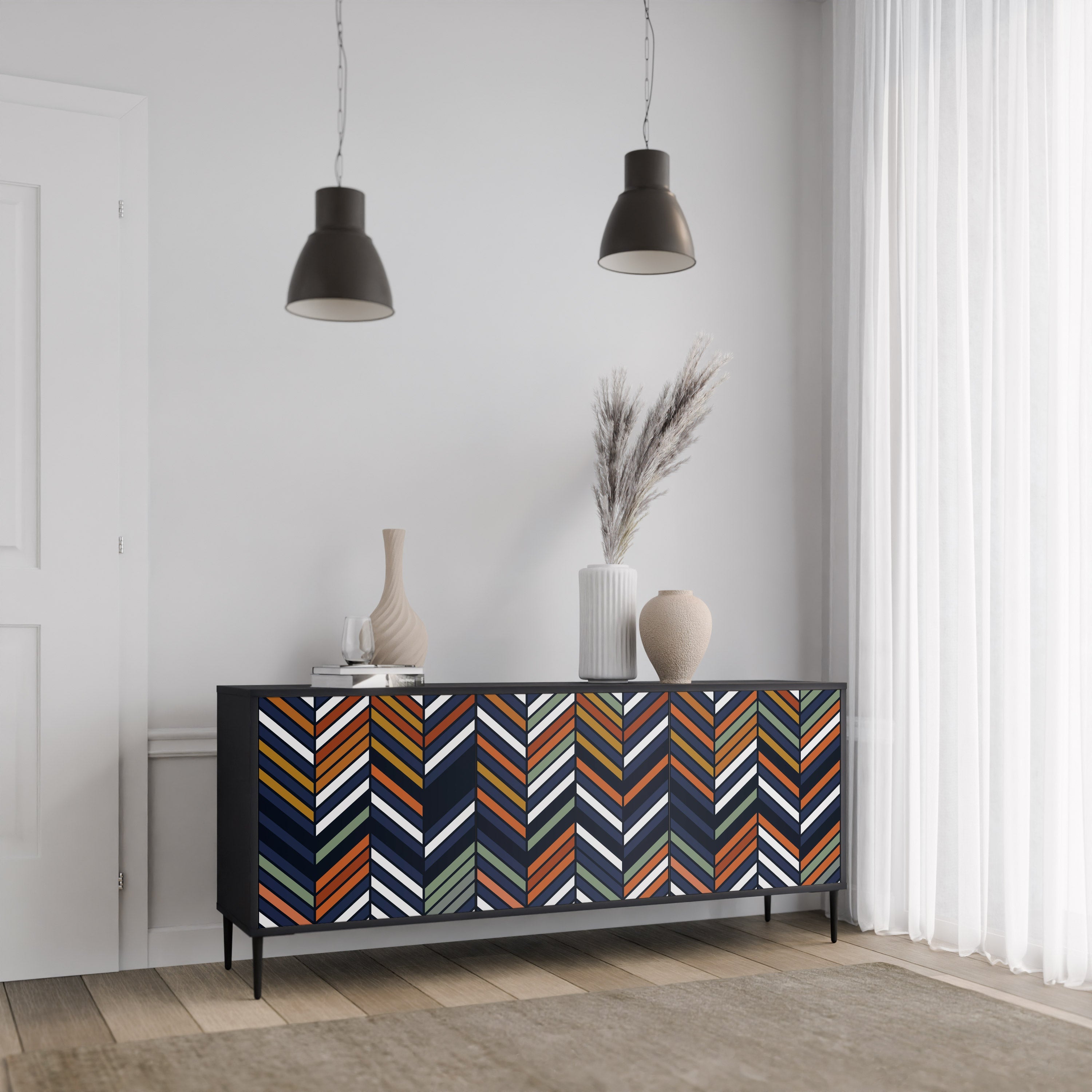 Buffet 3 portes PATCHWORK VIBRANT en finition noire