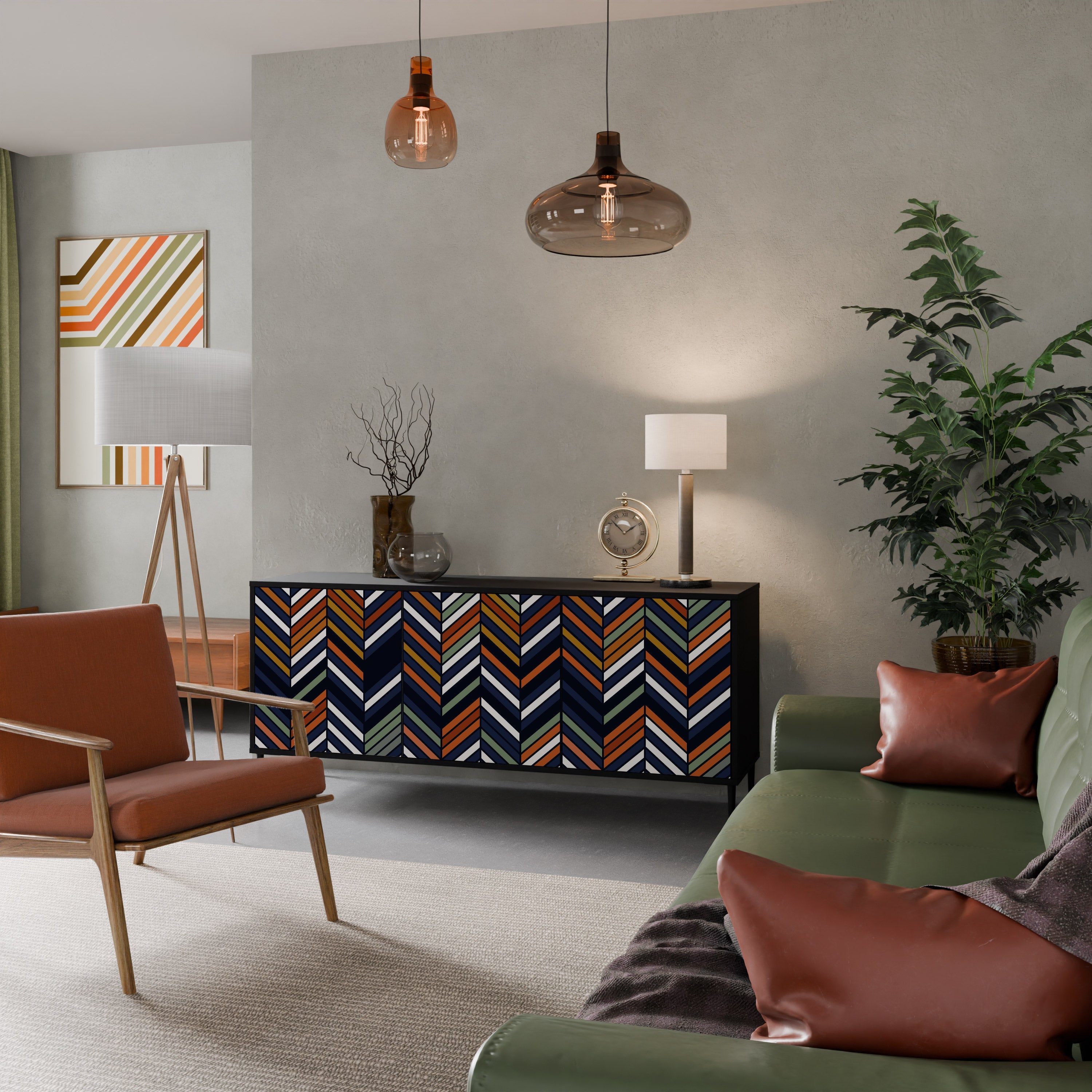 Buffet 3 portes PATCHWORK VIBRANT en finition noire