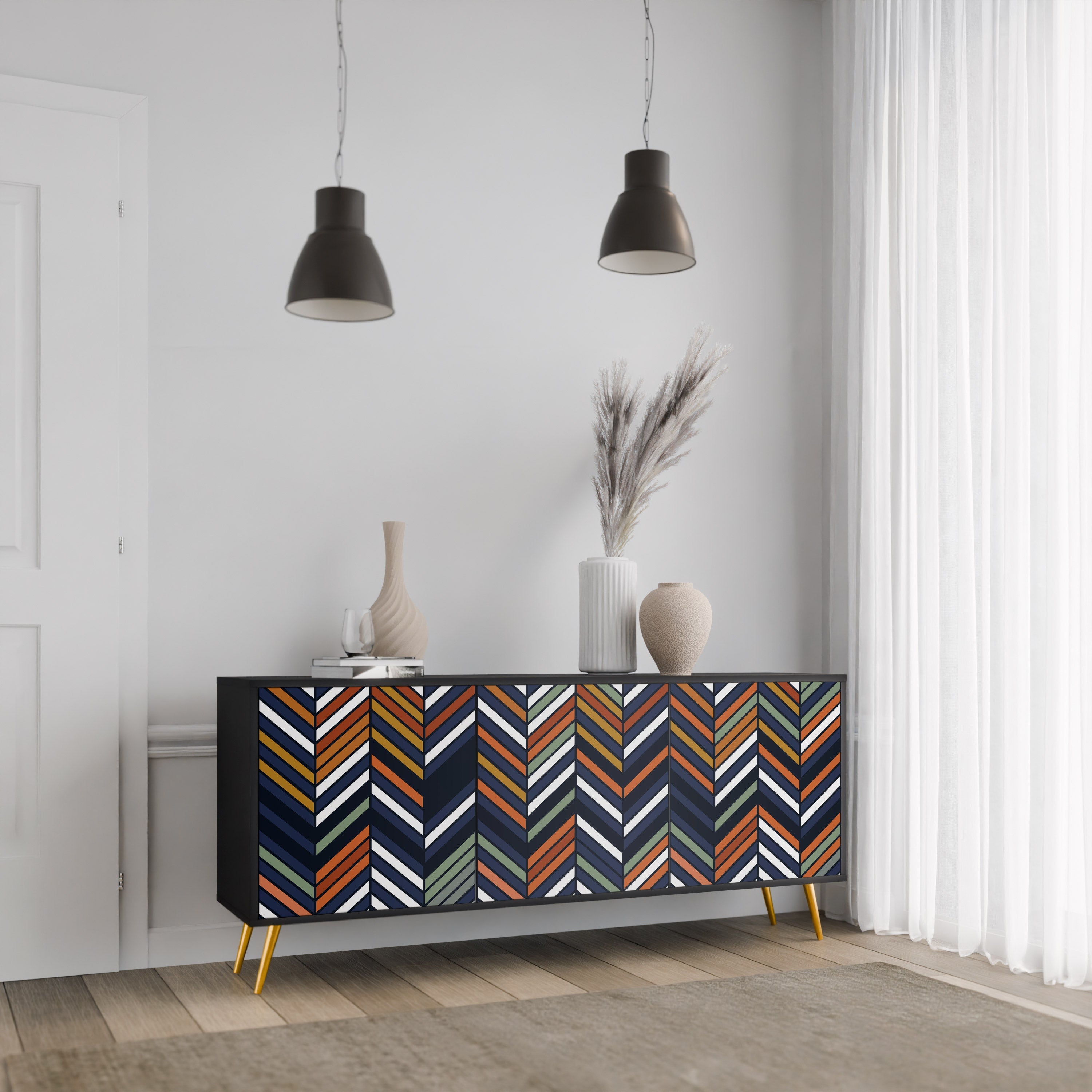 Buffet 3 portes PATCHWORK VIBRANT en finition noire