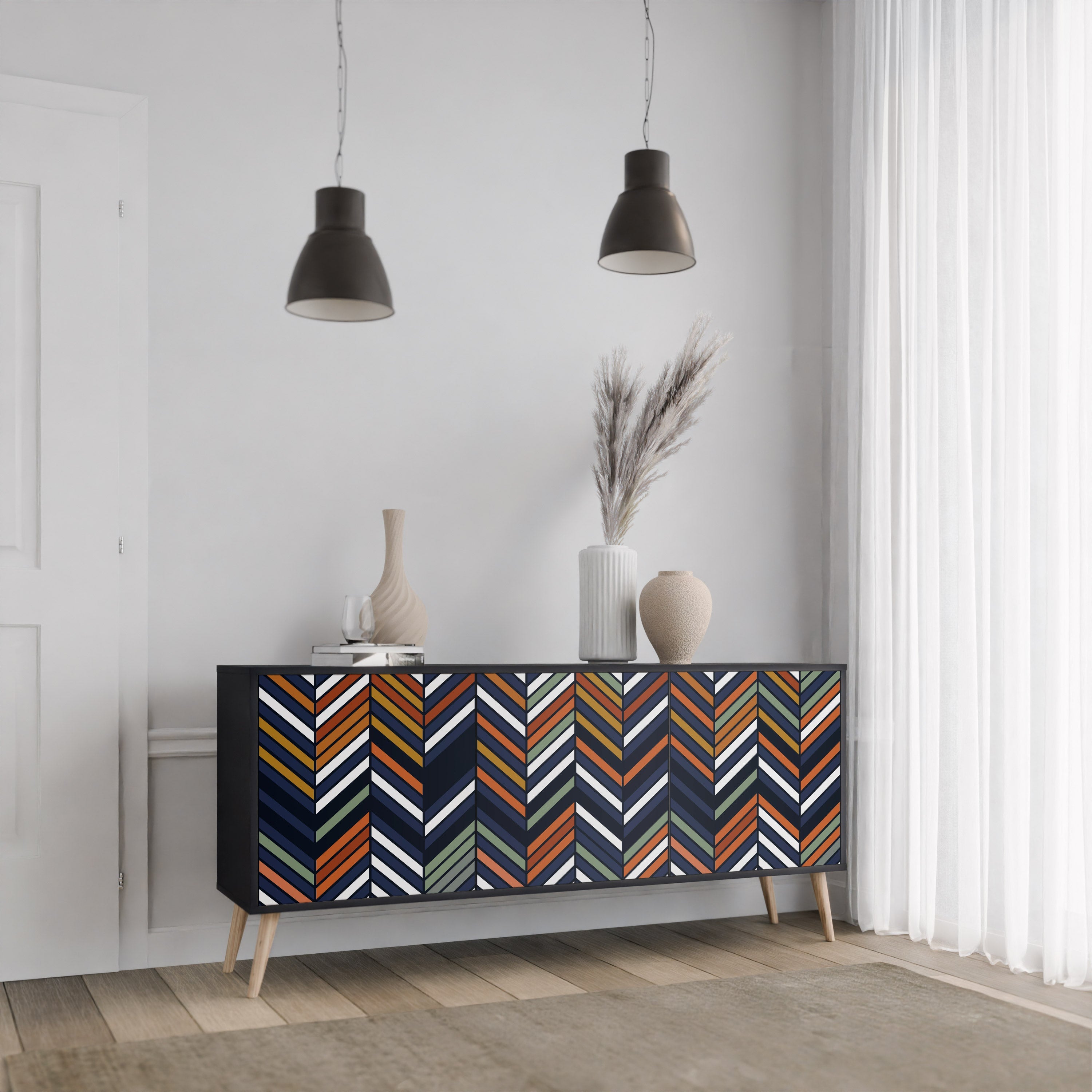 Buffet 3 portes PATCHWORK VIBRANT en finition noire