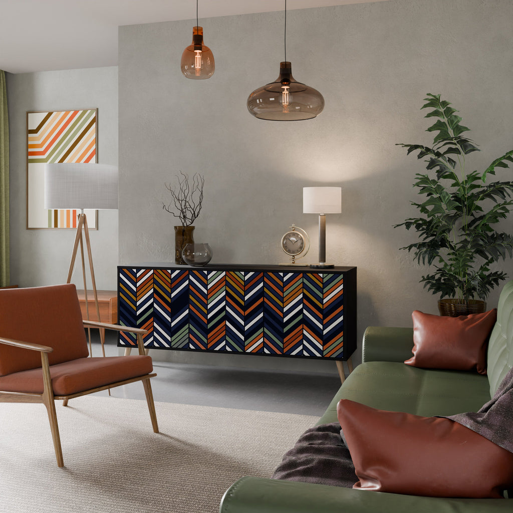 Buffet 3 portes PATCHWORK VIBRANT en finition noire