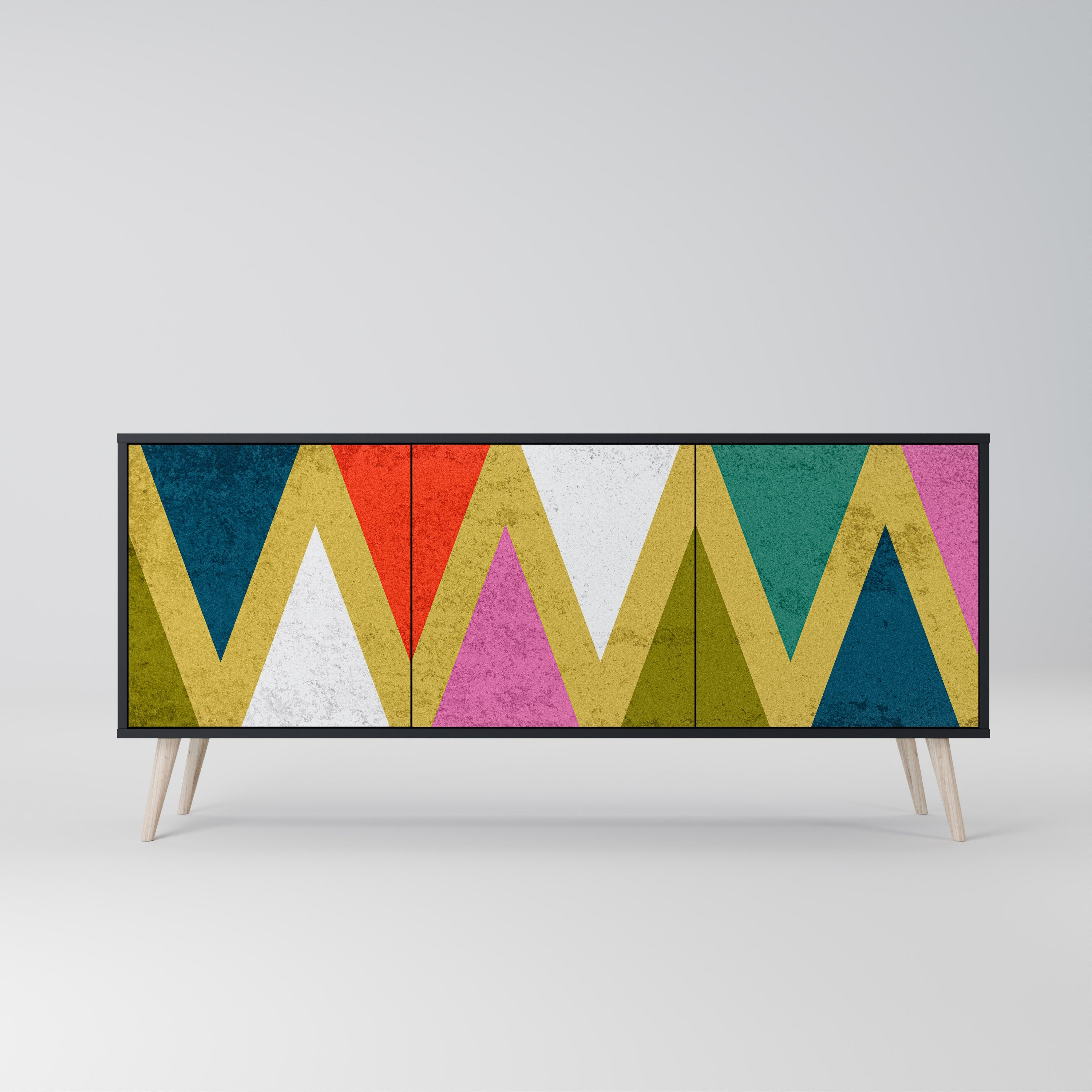 Buffet 3 portes TRIANGLES COLORÉS en finition noire