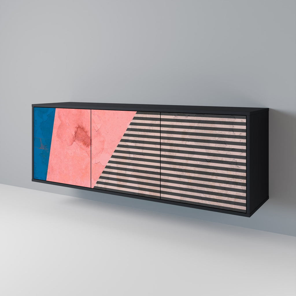 Buffet 3 portes GLAMOROUS STRIPE en finition noire