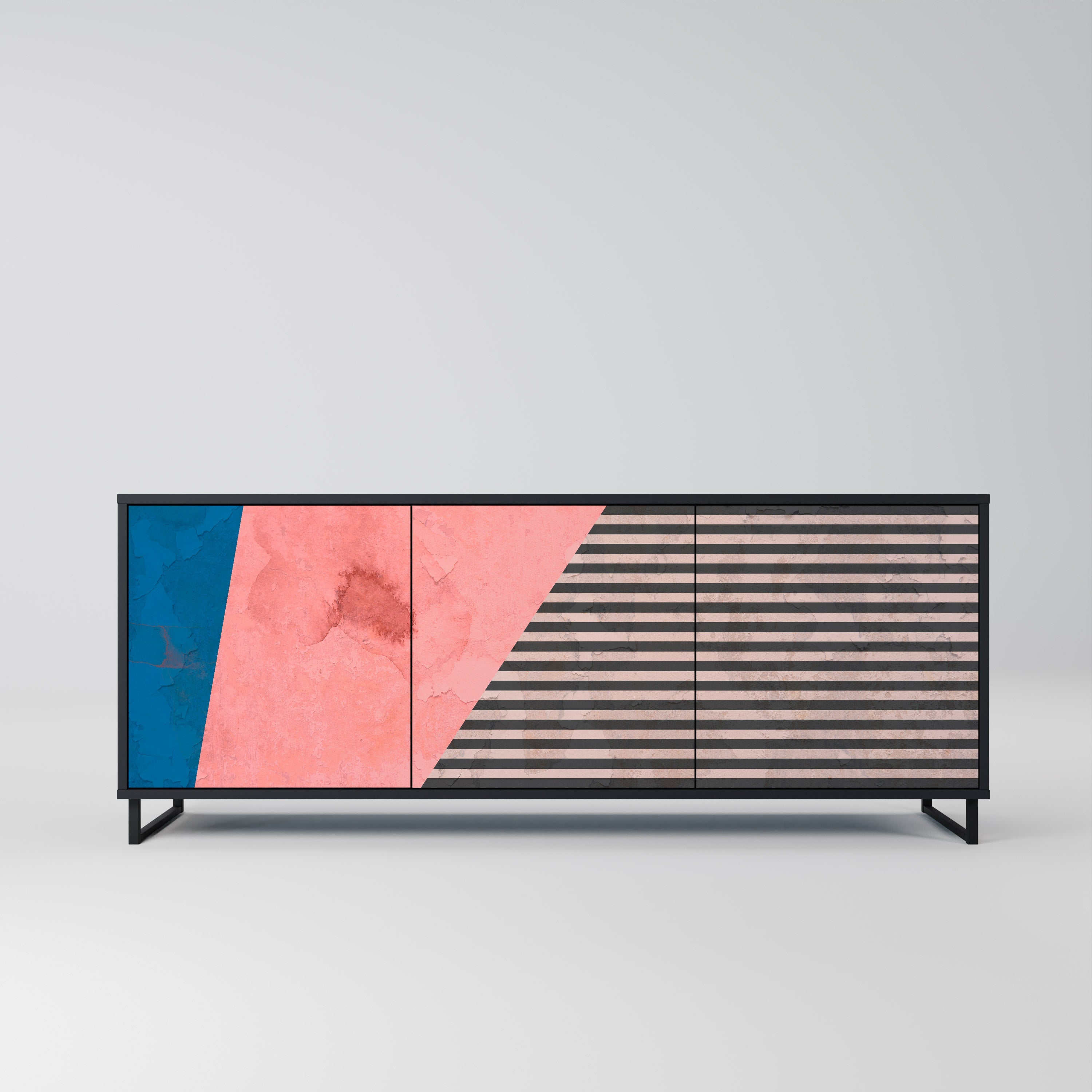 Buffet 3 portes GLAMOROUS STRIPE en finition noire