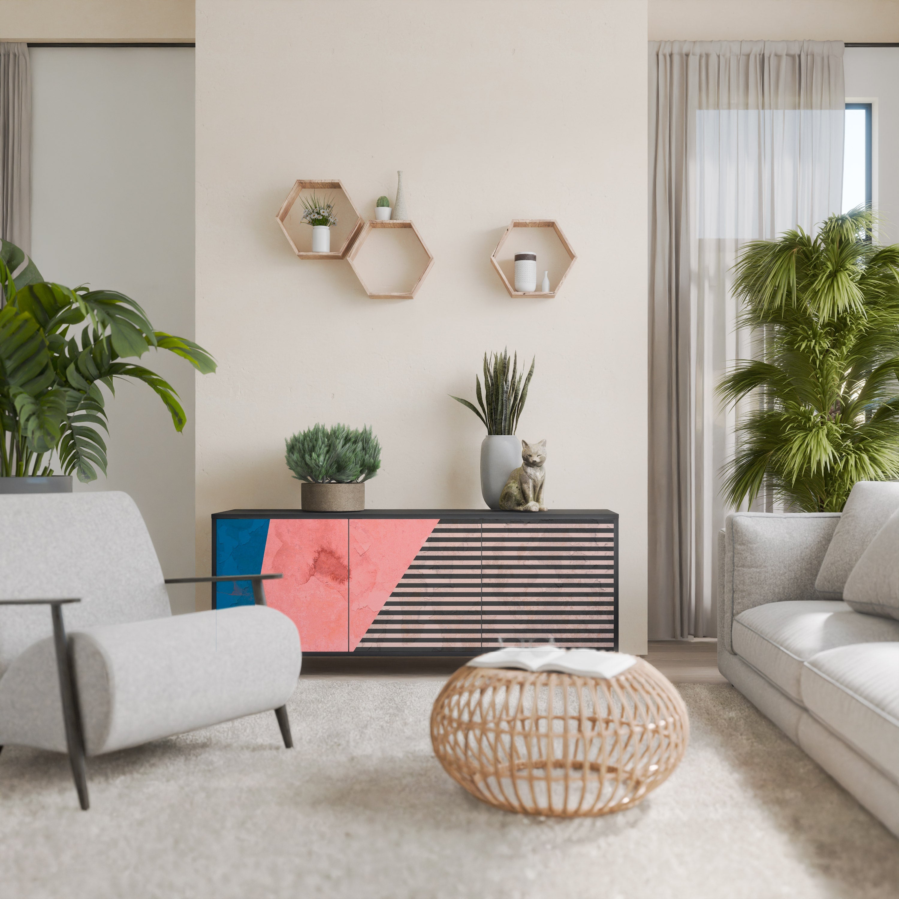 Buffet 3 portes GLAMOROUS STRIPE en finition noire