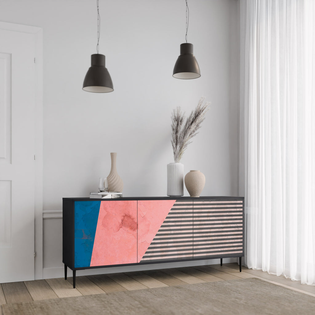 Buffet 3 portes GLAMOROUS STRIPE en finition noire