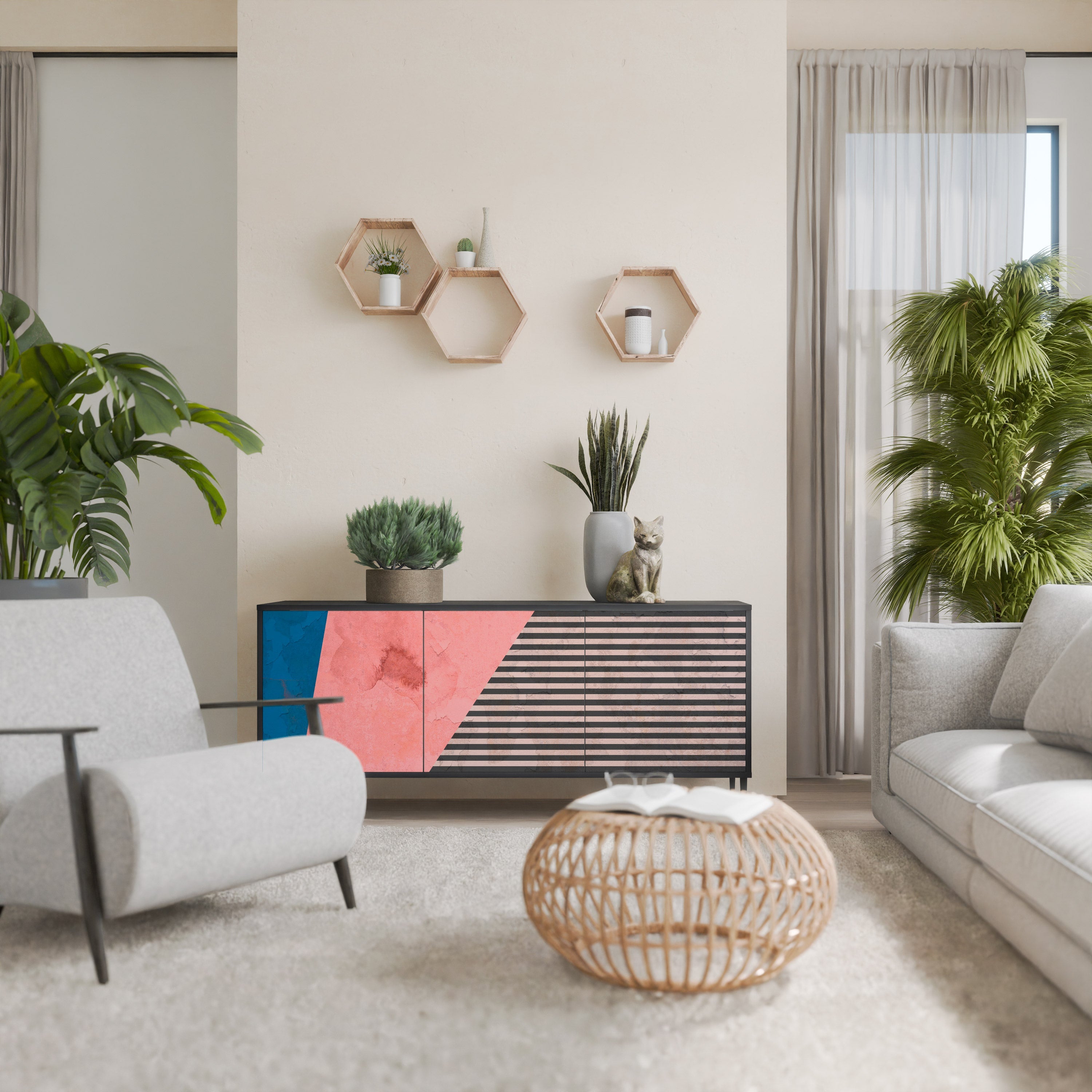 Buffet 3 portes GLAMOROUS STRIPE en finition noire