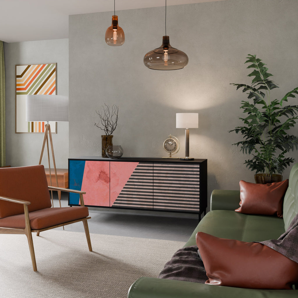 Buffet 3 portes GLAMOROUS STRIPE en finition noire