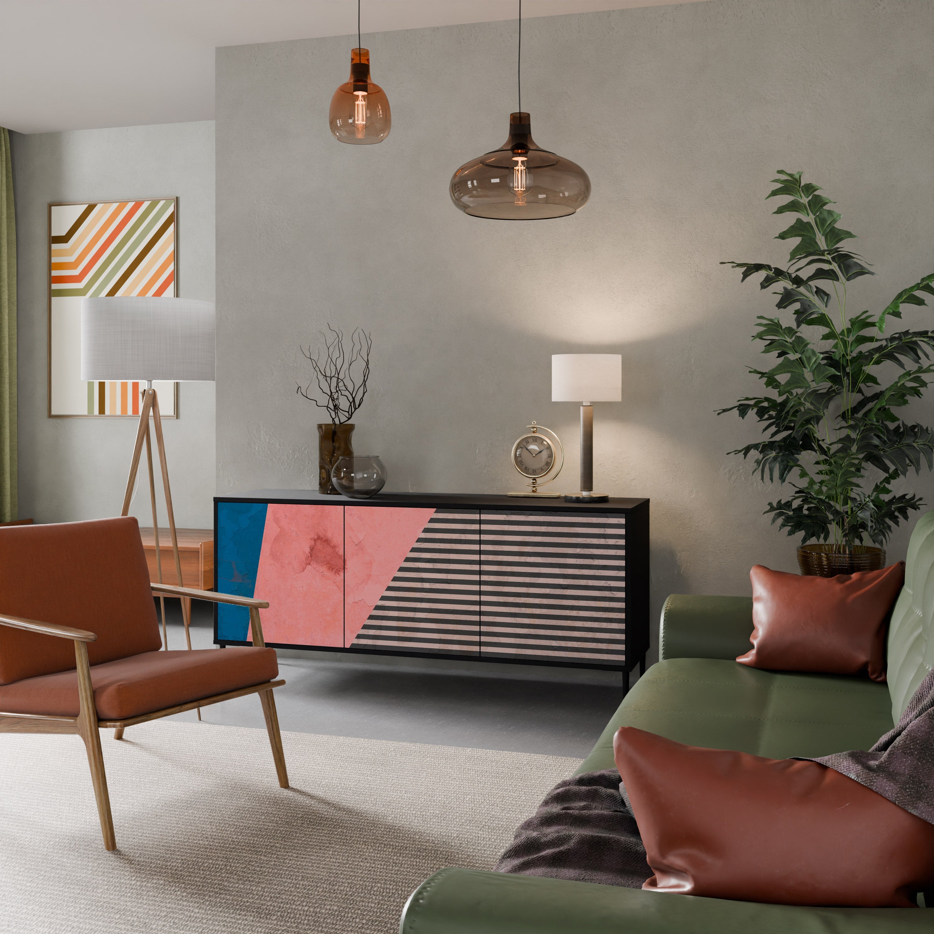 Buffet 3 portes GLAMOROUS STRIPE en finition noire