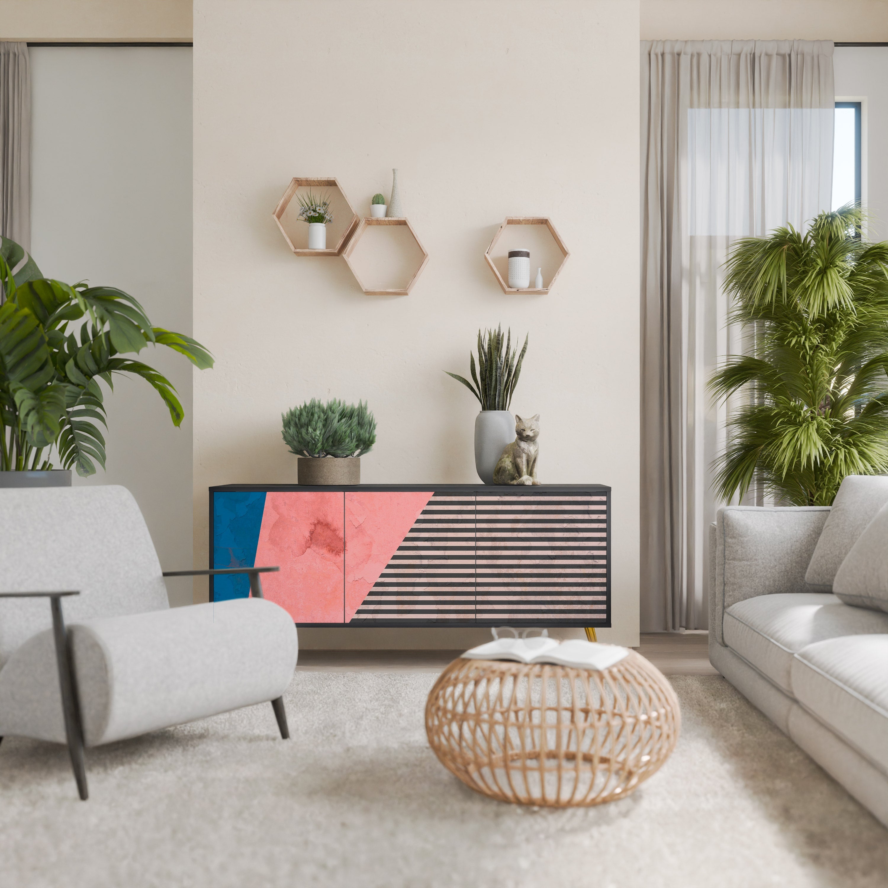 Buffet 3 portes GLAMOROUS STRIPE en finition noire