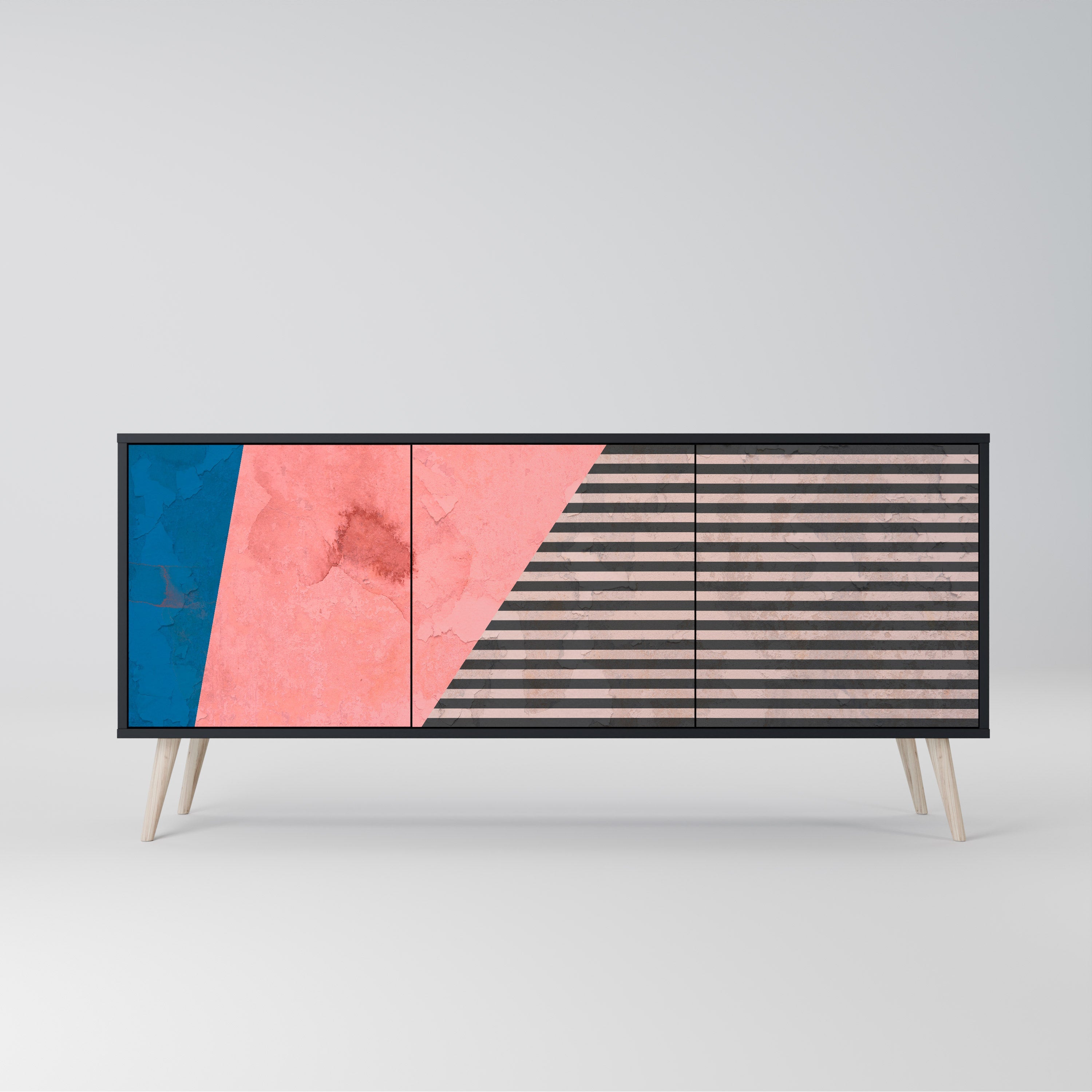 Buffet 3 portes GLAMOROUS STRIPE en finition noire