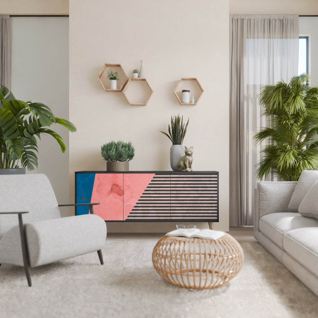 Buffet 3 portes GLAMOROUS STRIPE en finition noire