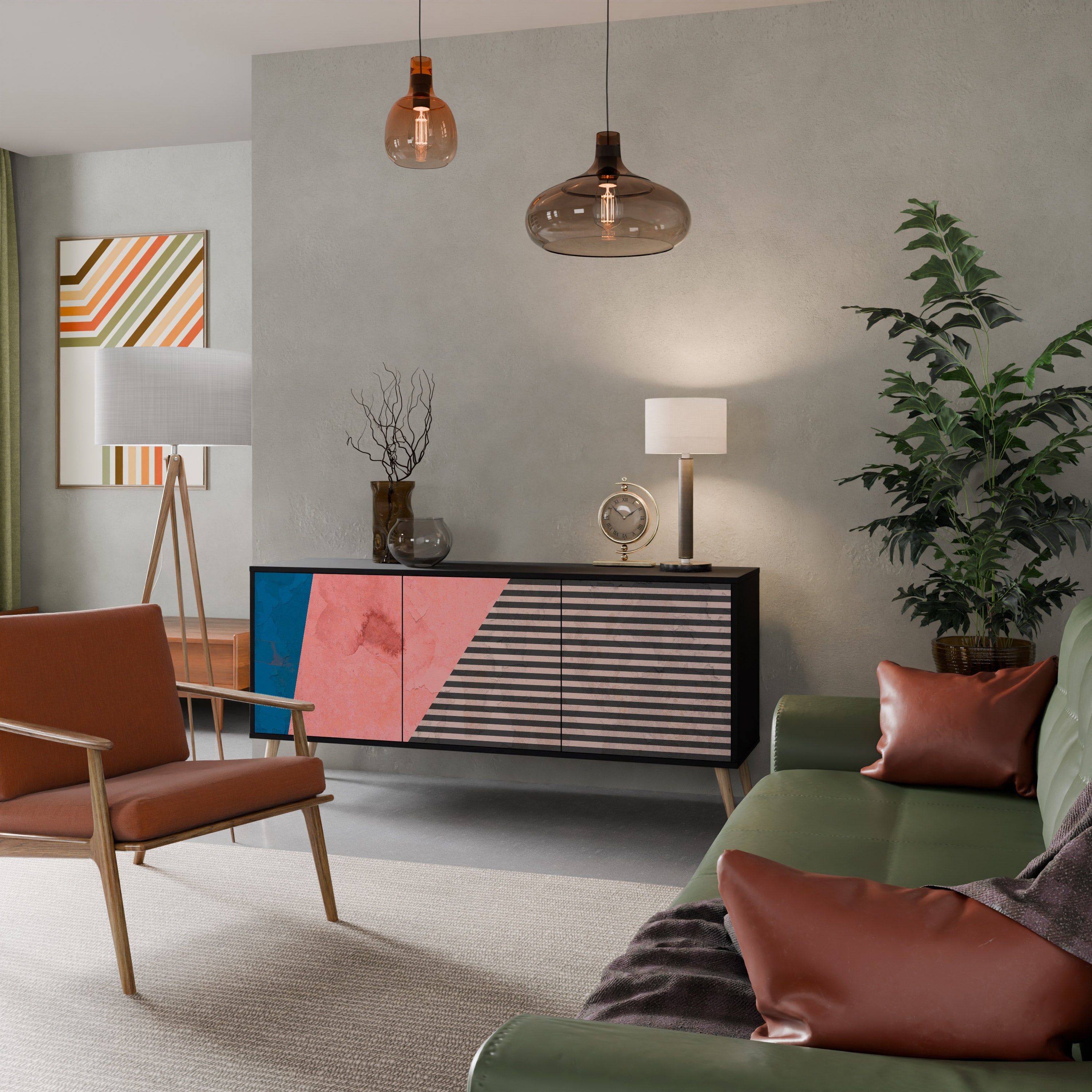 Buffet 3 portes GLAMOROUS STRIPE en finition noire