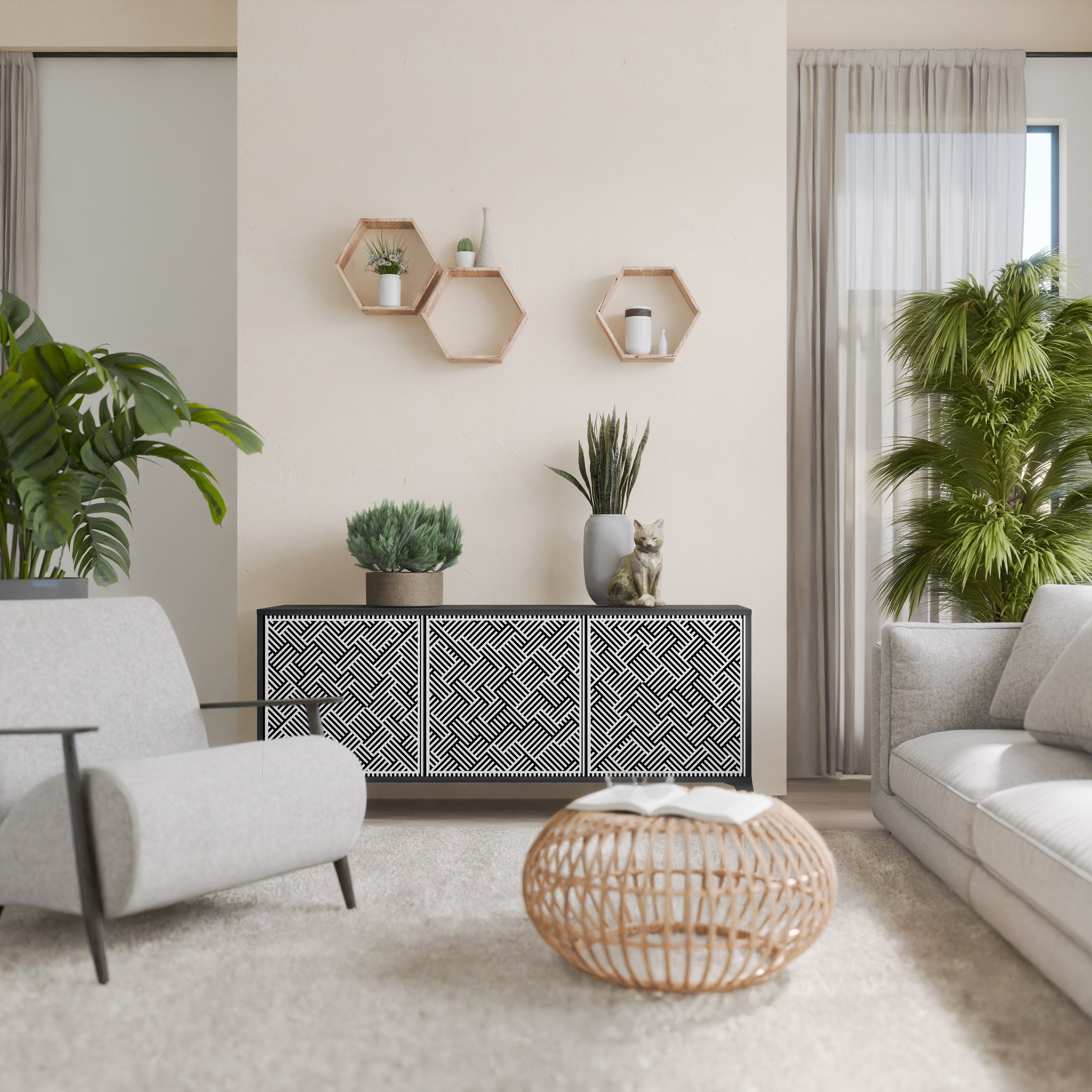 Buffet 3 portes SÉQUENCE TEMPORAIRE en finition noire