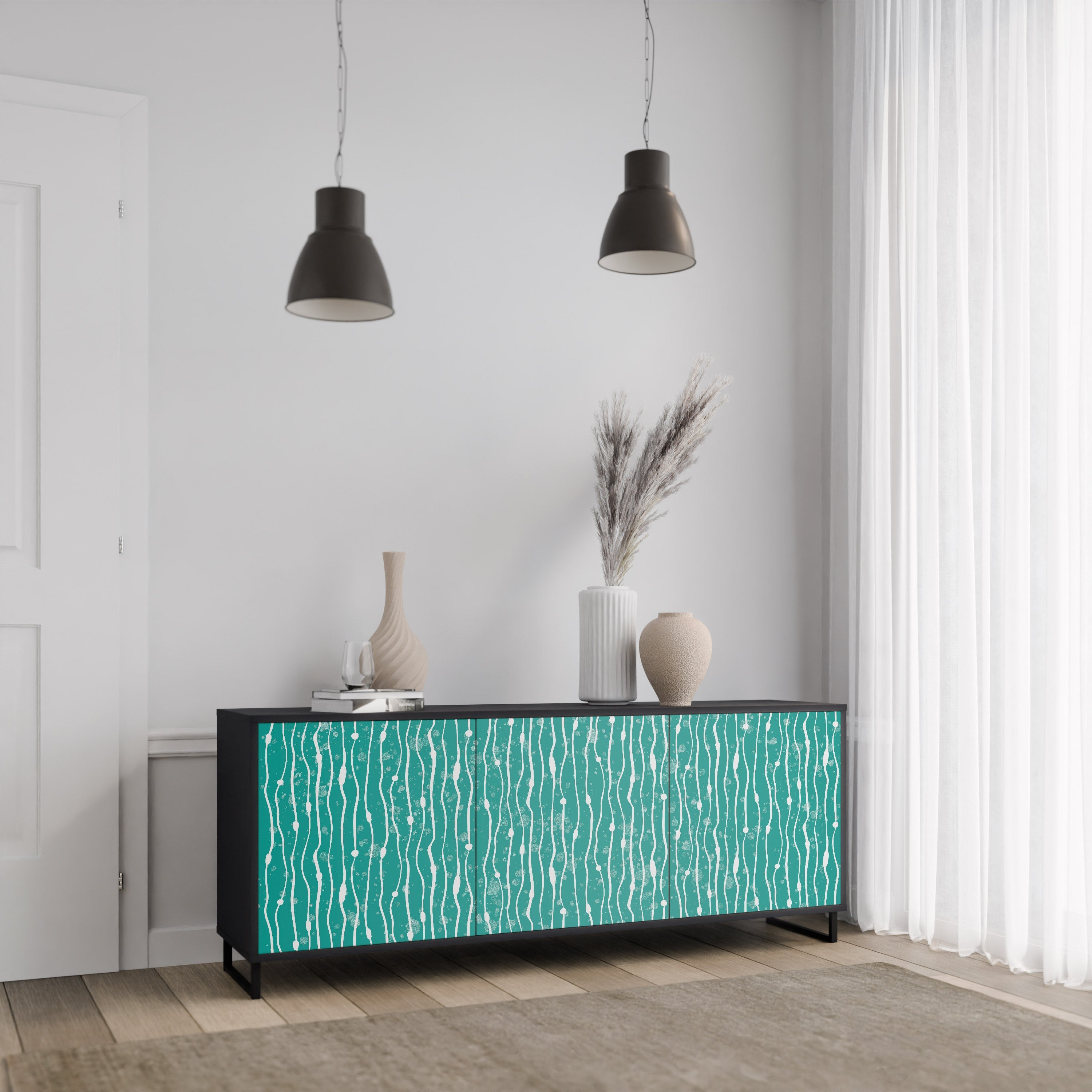 Buffet 3 portes TURQUOISE RAIN en finition noire