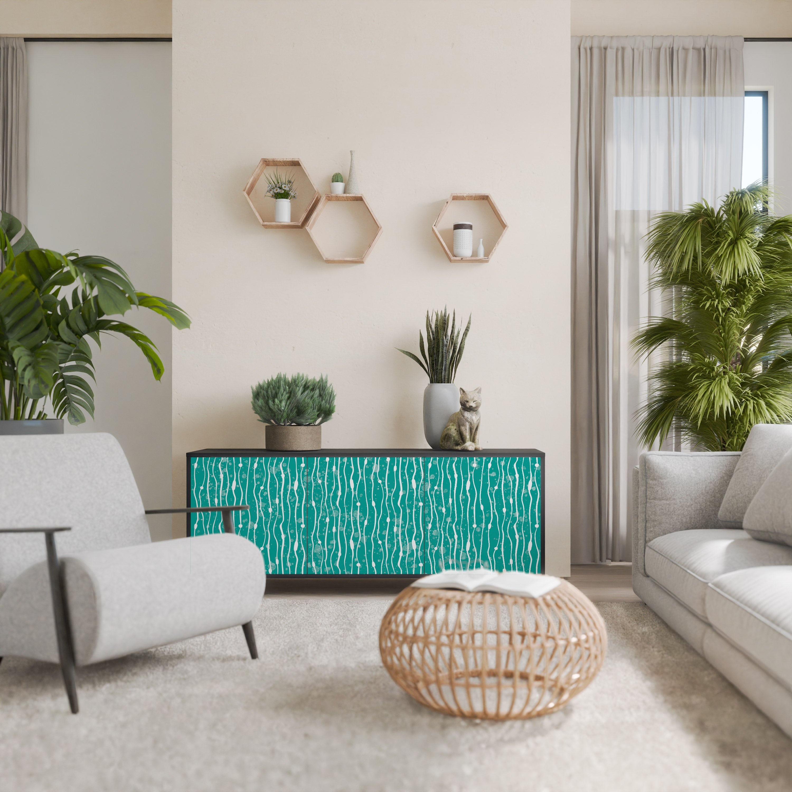 Buffet 3 portes TURQUOISE RAIN en finition noire