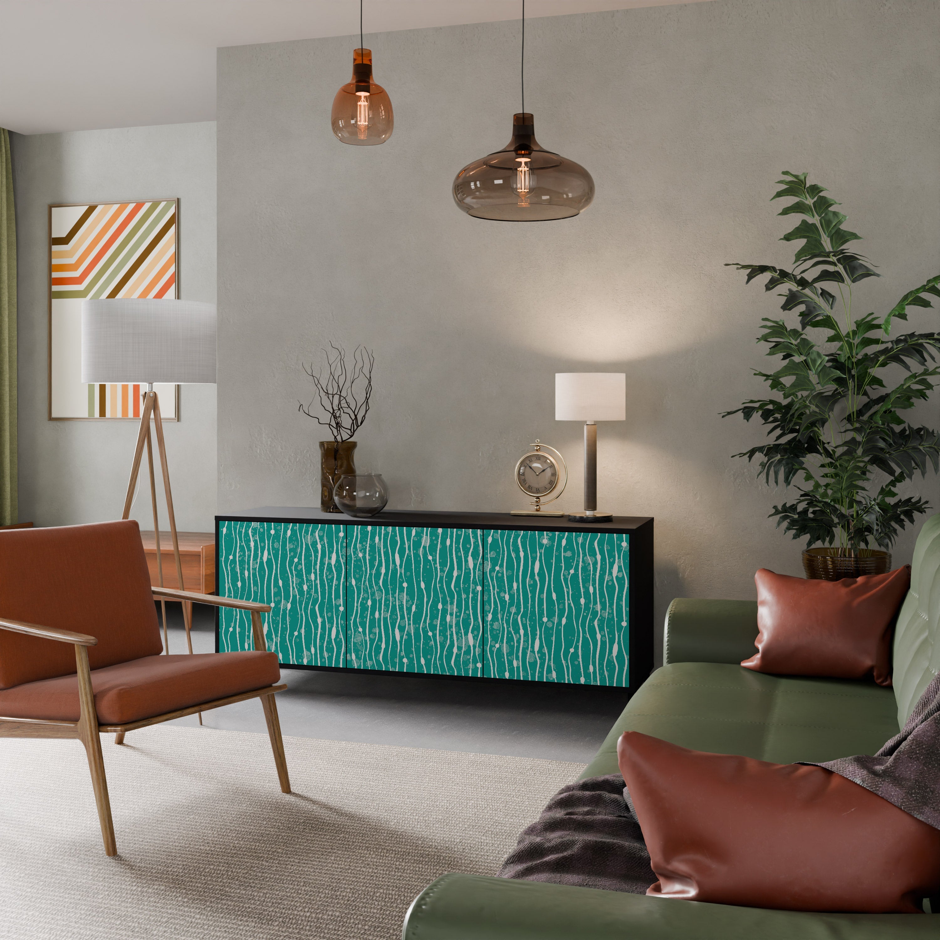 Buffet 3 portes TURQUOISE RAIN en finition noire