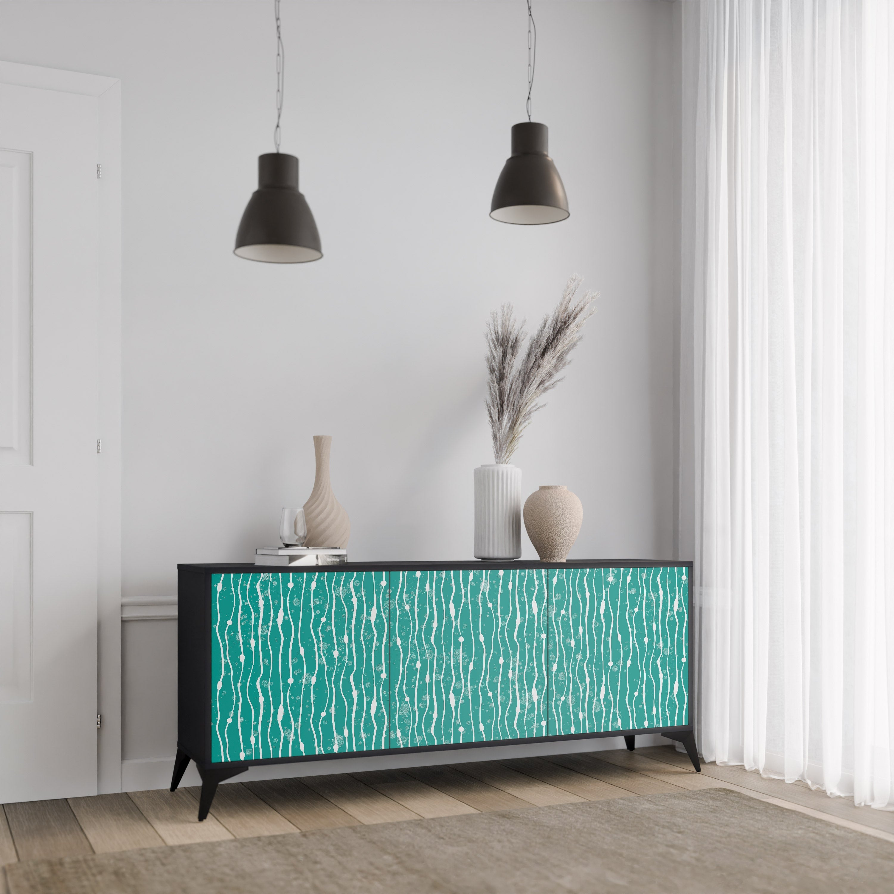Buffet 3 portes TURQUOISE RAIN en finition noire