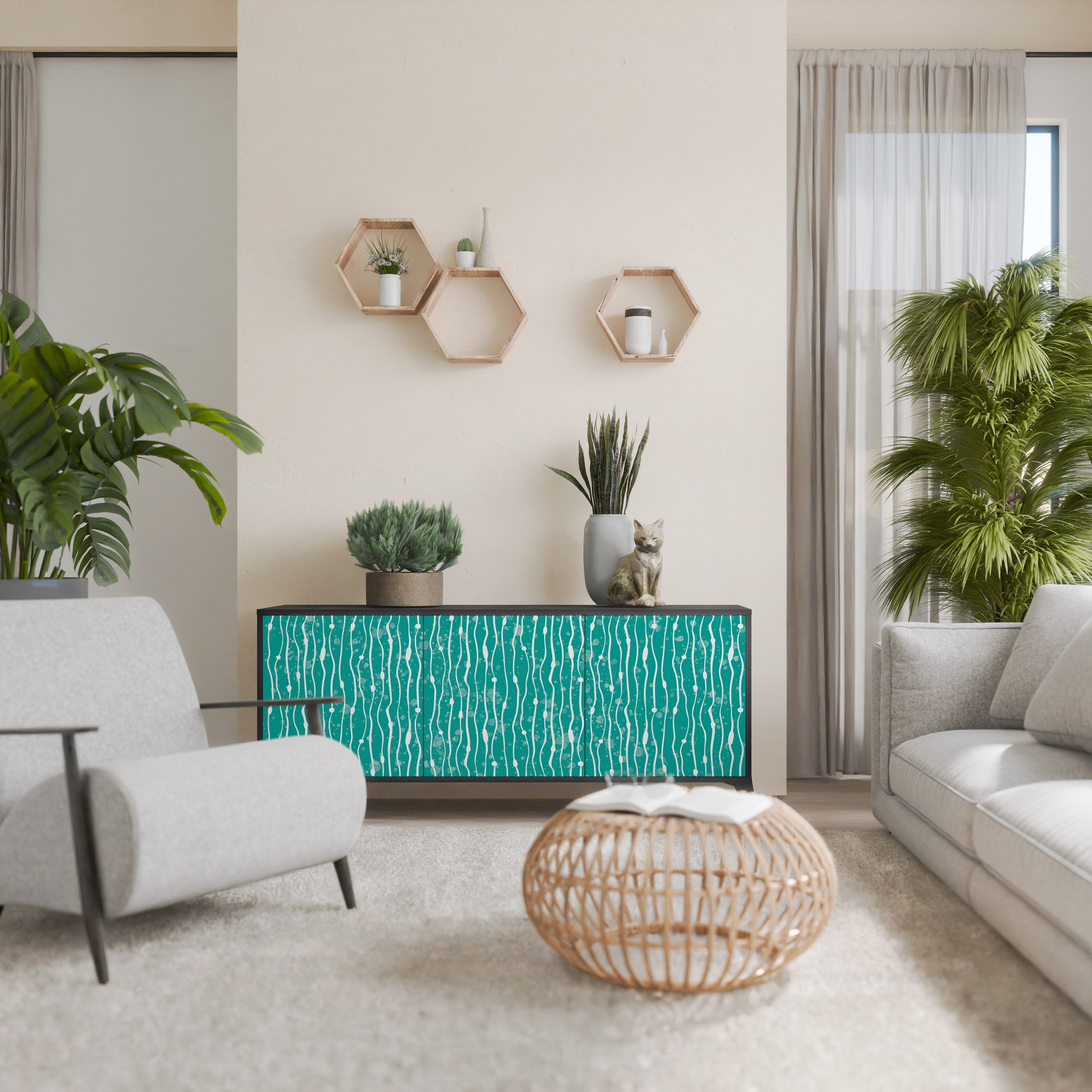 Buffet 3 portes TURQUOISE RAIN en finition noire