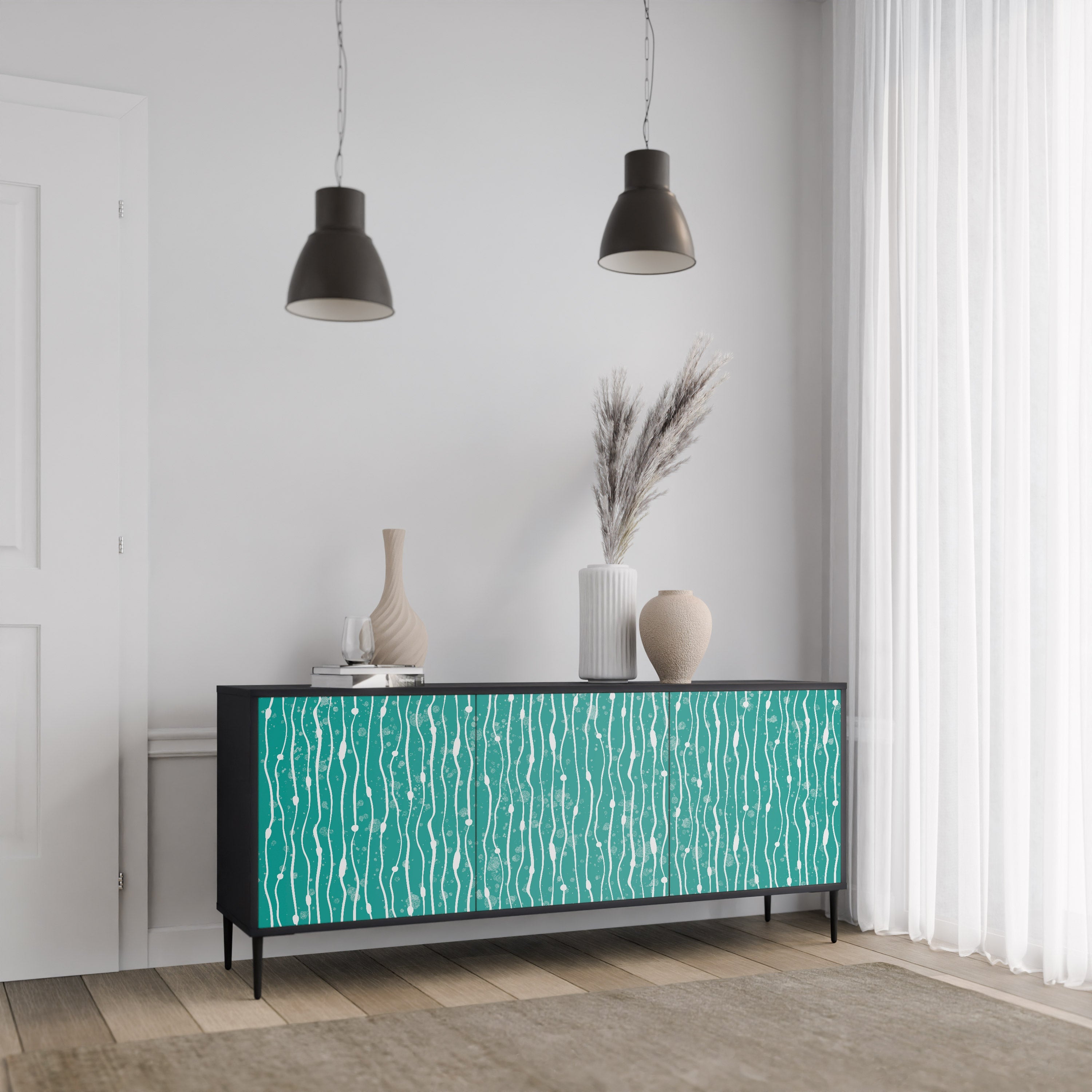 Buffet 3 portes TURQUOISE RAIN en finition noire