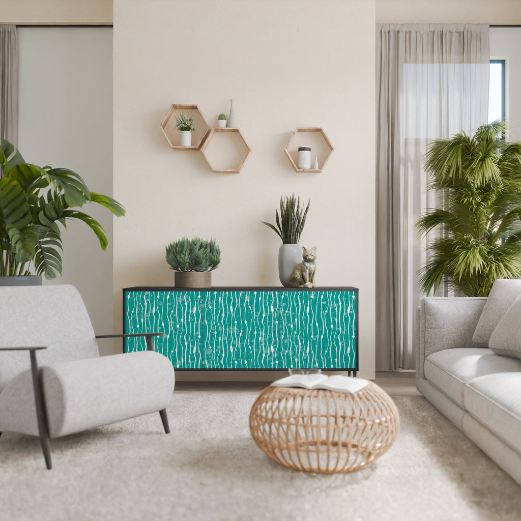 Buffet 3 portes TURQUOISE RAIN en finition noire