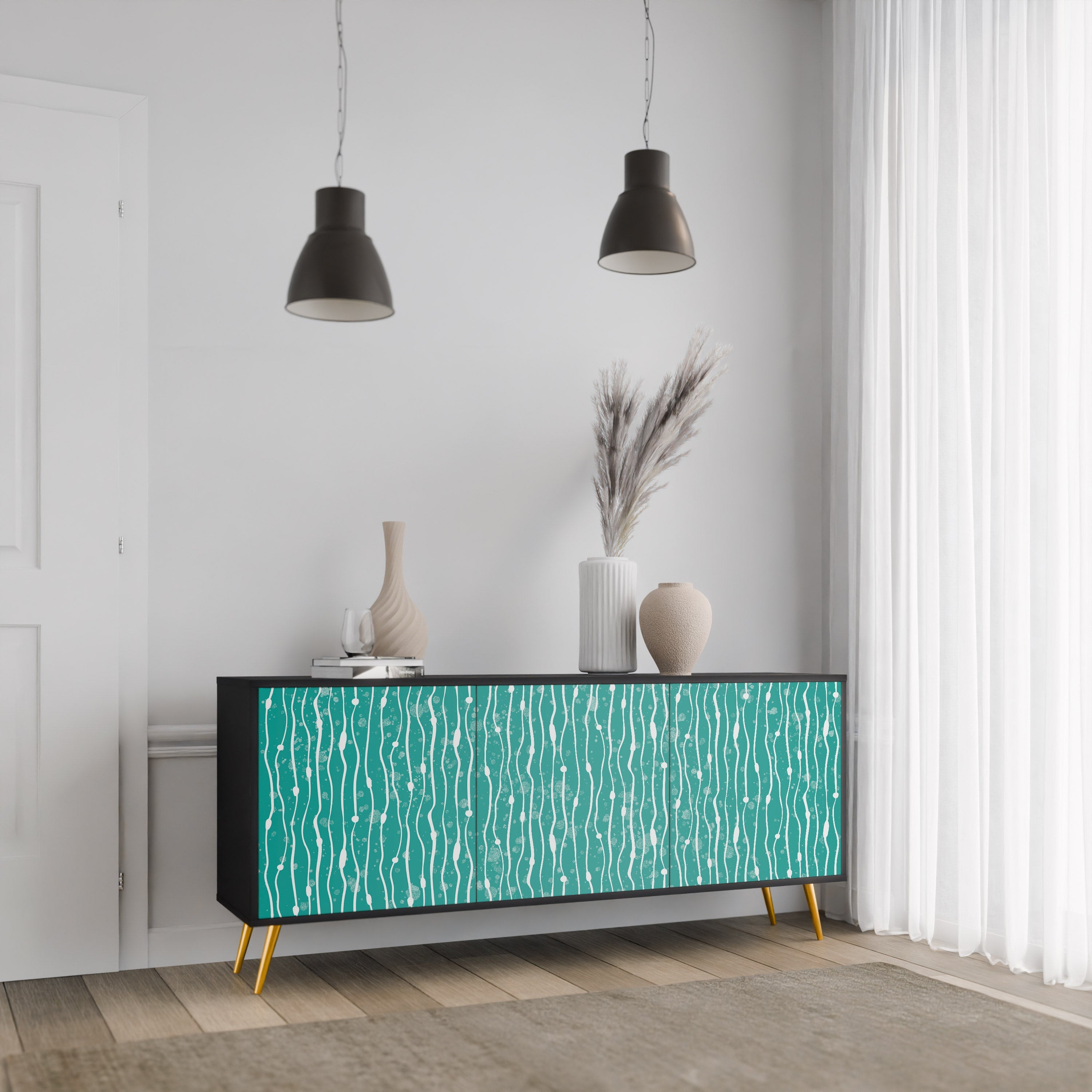 Buffet 3 portes TURQUOISE RAIN en finition noire