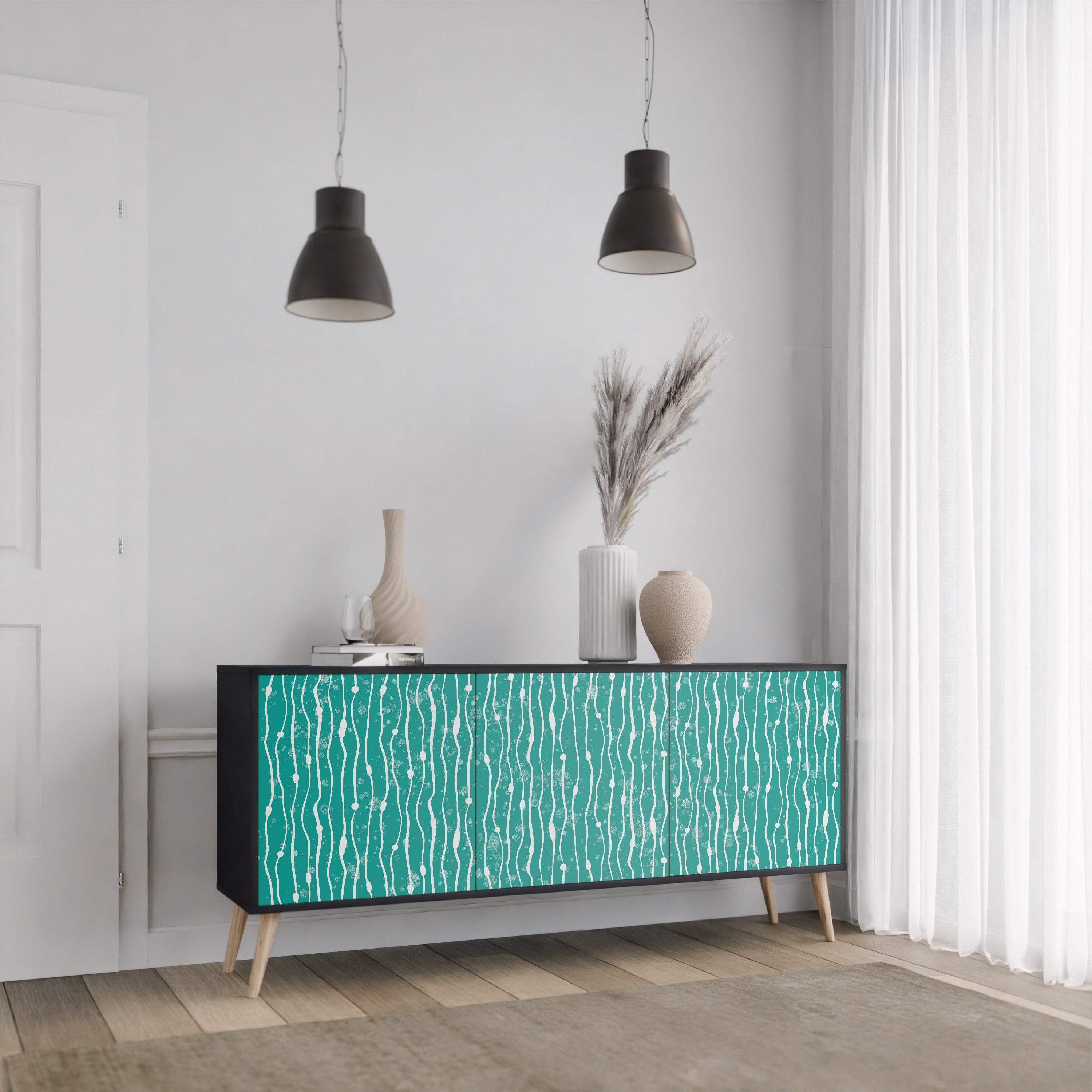 Buffet 3 portes TURQUOISE RAIN en finition noire