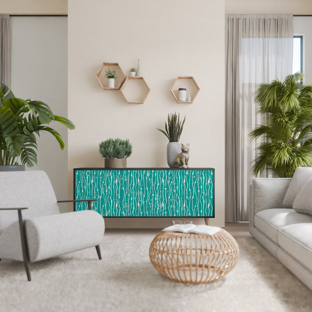 Buffet 3 portes TURQUOISE RAIN en finition noire